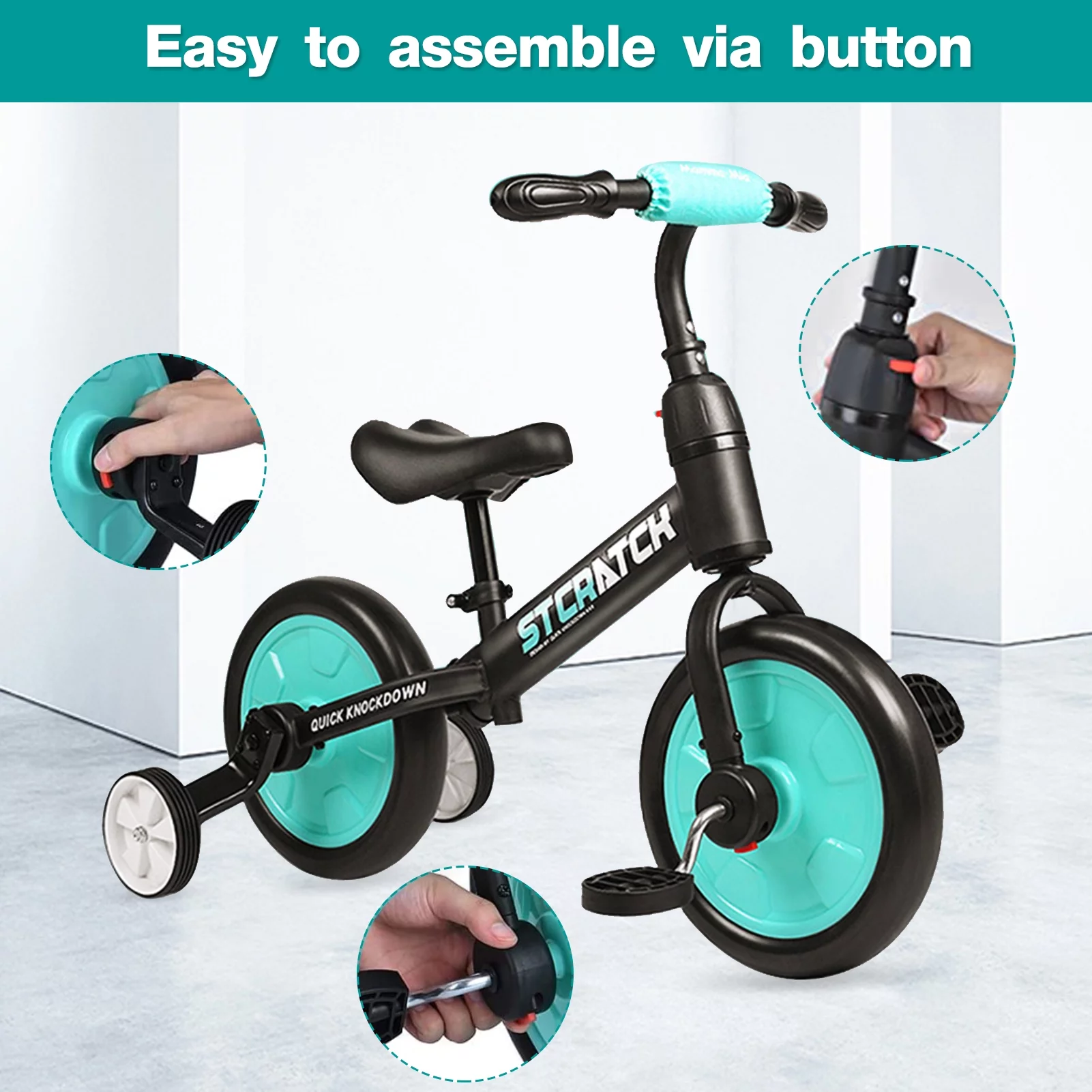 WLRETMCI Kid Balance Bike, 4 in 1 Toddlers Training Bicycle for 2-5 Years Old Boys Girls, Lightweight with Pedals and Training Wheels, Red Christmas Gifts - Womvr