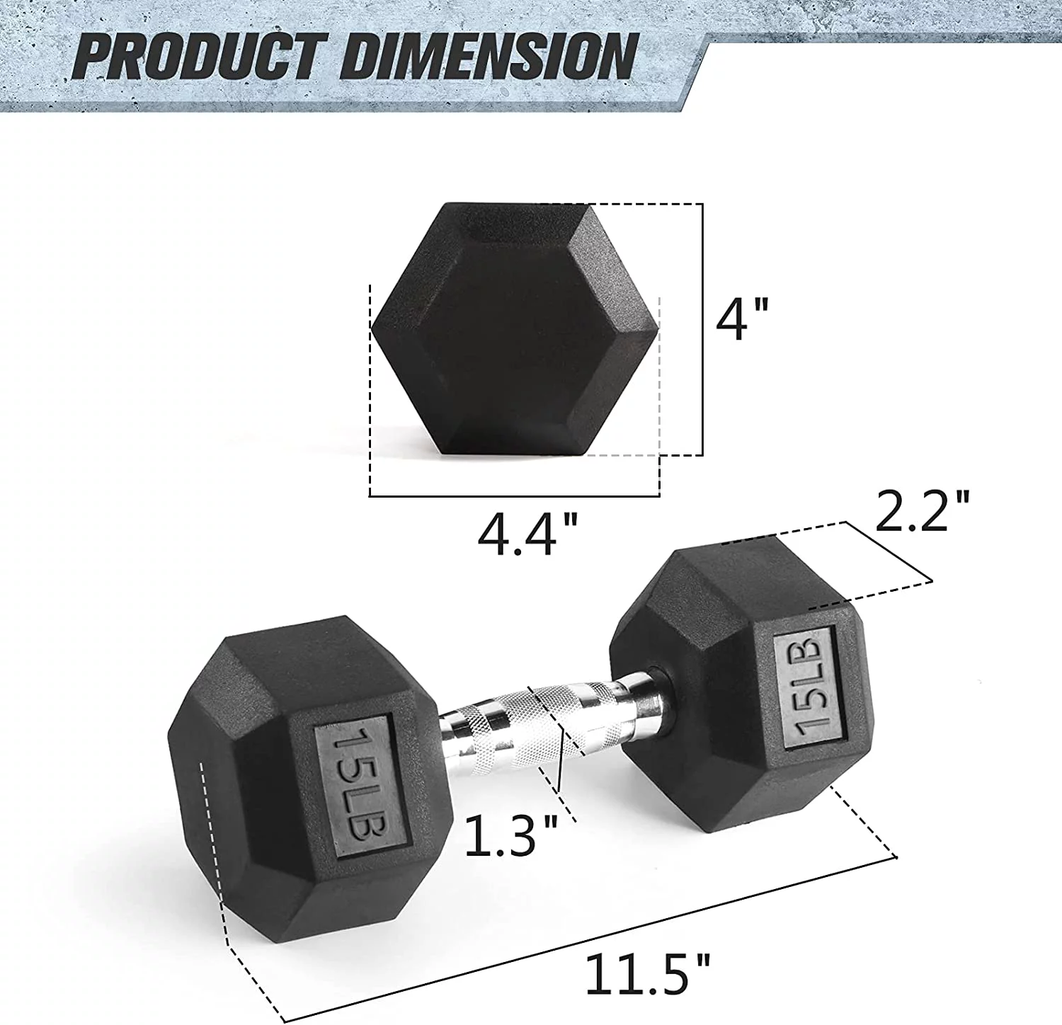 RitFit Rubber Hex Dumbbell Weight 5-60 Lbs. with Metal Handle for Strength Training, Full Body Functional Workouts - Womvr