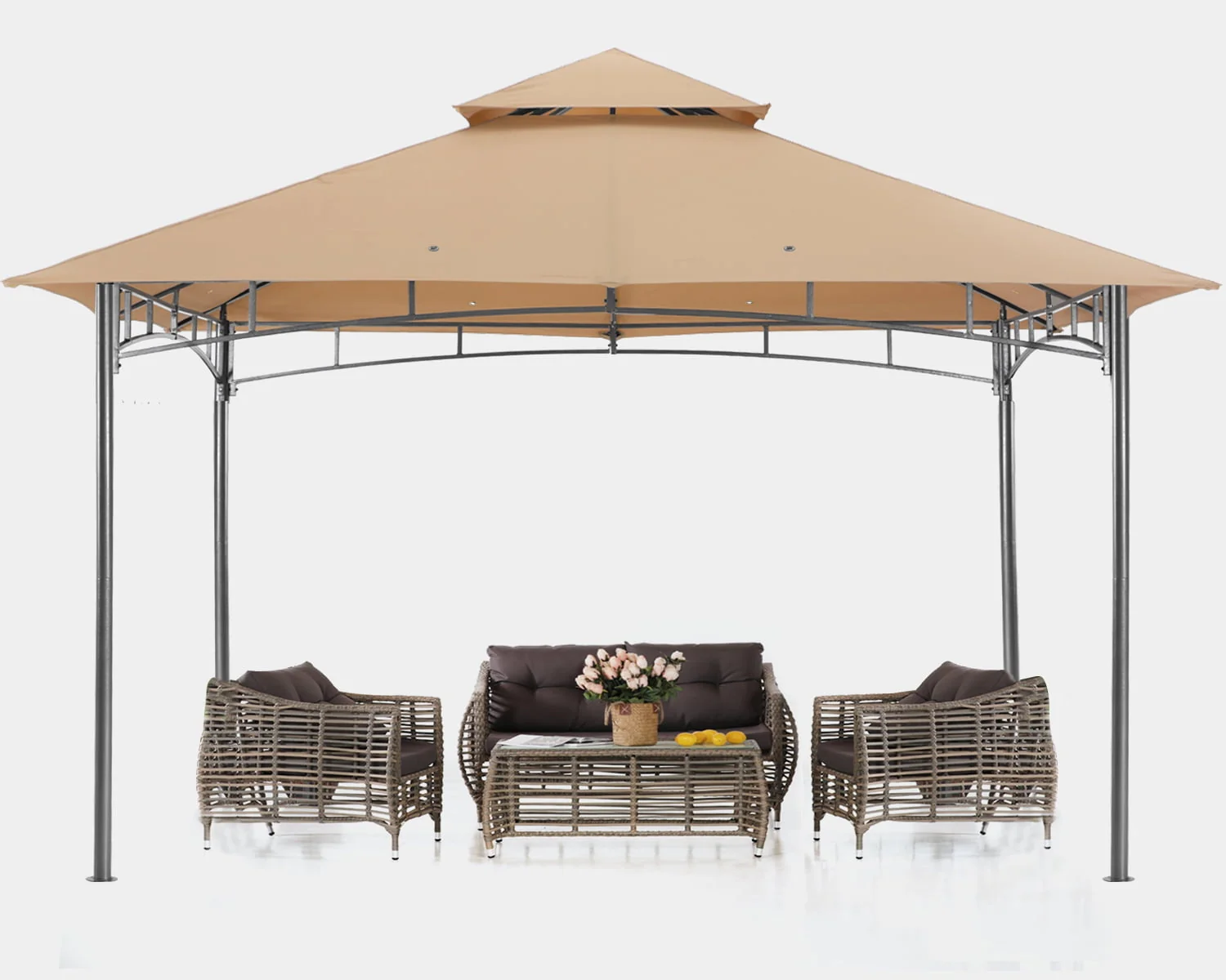 ABCCANOPY 9'x9' Patio Gazebo With Mosquito Netting and Double Soft Roof Canopies for Shade and Rain,Rust Red - Womvr