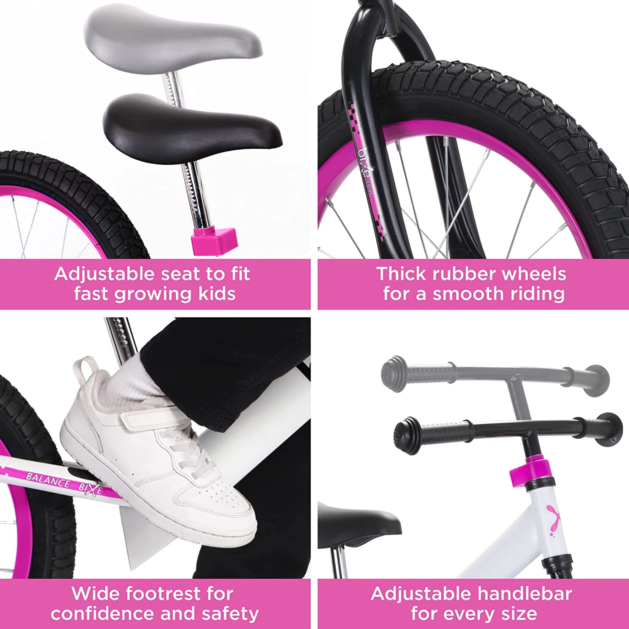 Bixe Aluminum Kids Balance Bike Lightweight 16” No-Pedal Training Bike, Purple - Womvr