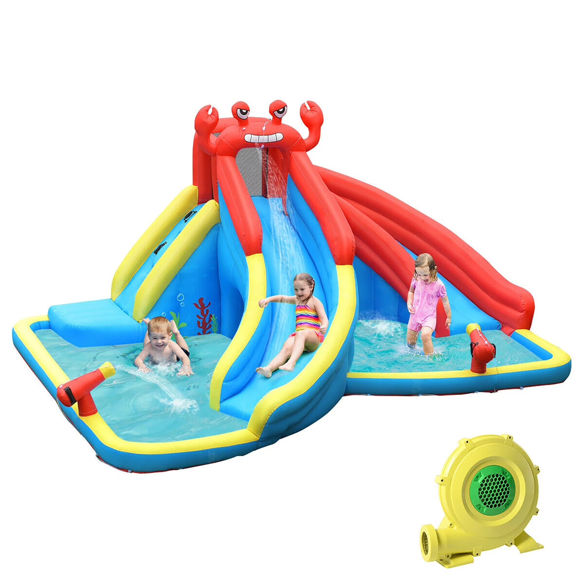 Costway Inflatable Water Slide Crab Dual Slide Bounce House Splash Pool with 950W Blower - Womvr