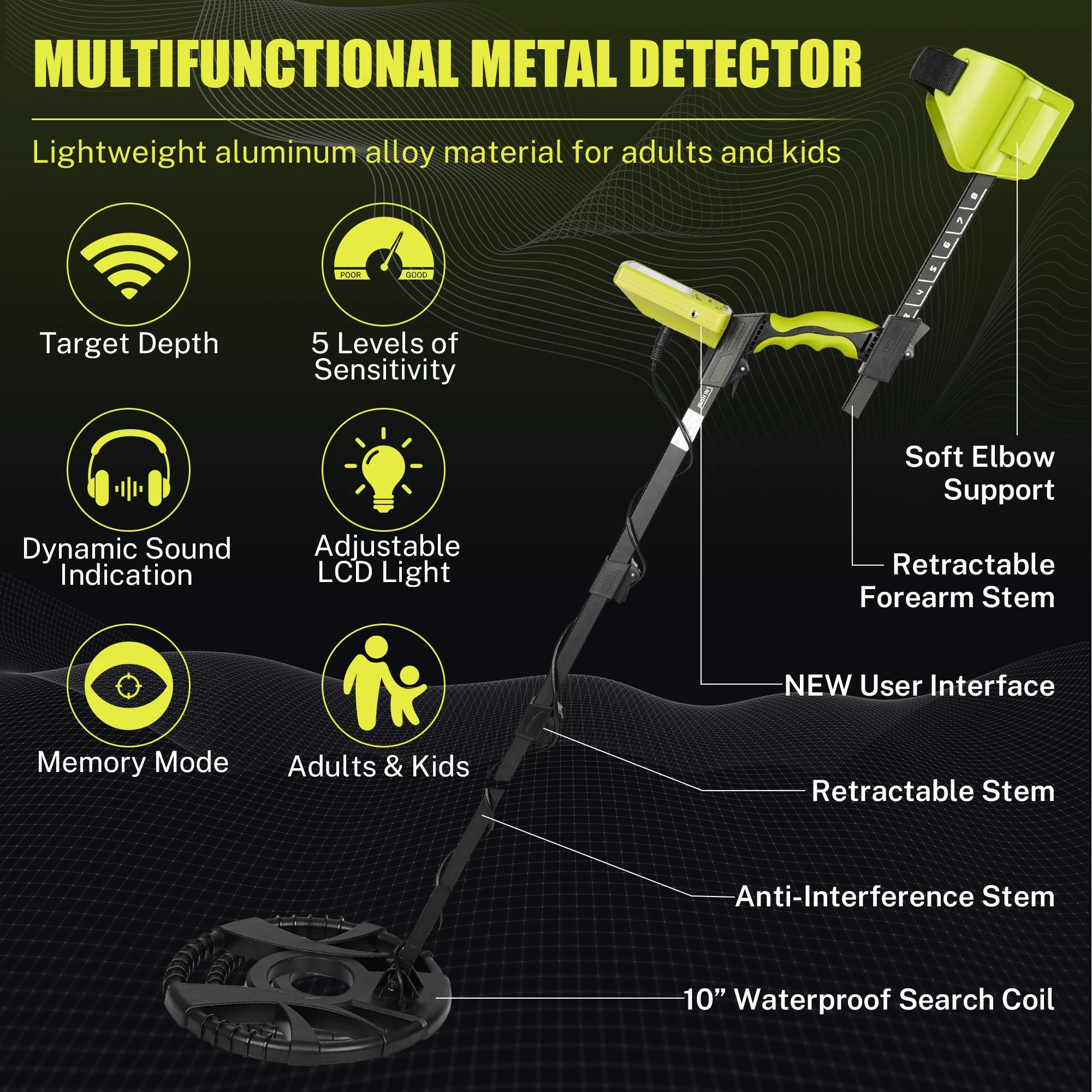 Metal Detector for Adults, Seizeen Lightweight Metal Detector Waterproof, LCD Kids Metal Detector Set  W/ 10'' Large Coil, Backpack, Shovel & Headphone for Outdoor Treasure Hunt, Adjustable 33''-52'' - Womvr