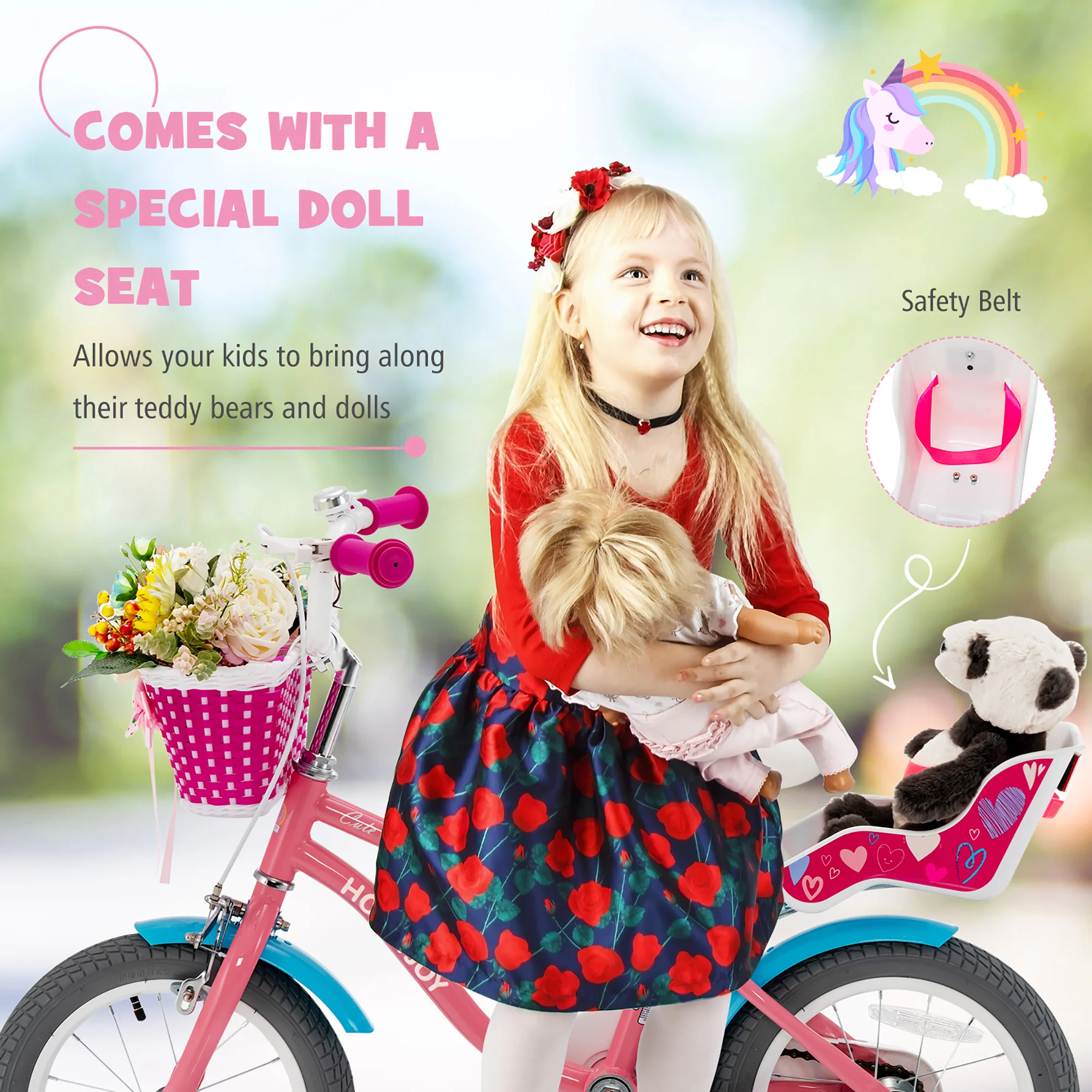Honeyjoy 14 Inches Kids Bicycle w/Training Wheels & Basket for Boys & Girls Age 3-5 Years - Womvr