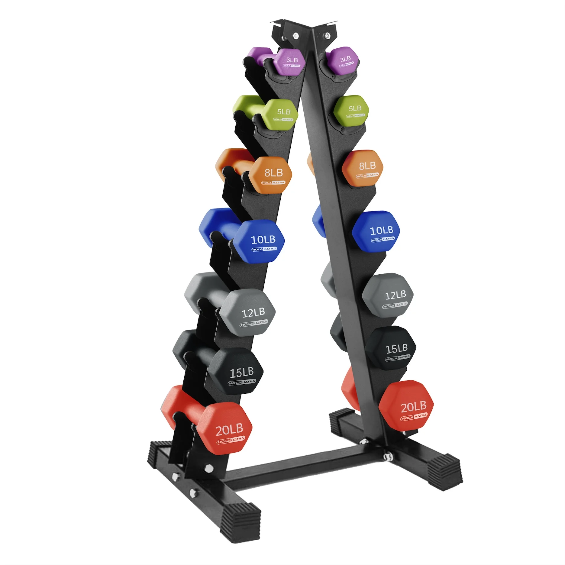 HolaHatha 3, 5, 8, 10, 12 & 15 Pound Neoprene Dumbbell Weight Set with Rack - Womvr