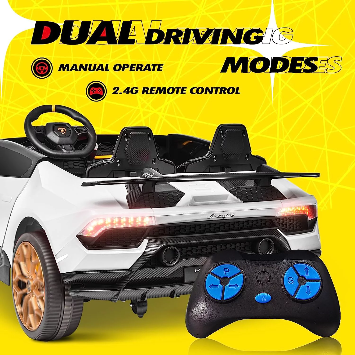 Blitzshark 24 V 2 Seater Kids Ride on Car Licensed Lamborghini Powerful 4WD, with 7AH Battery, Remote Control, Pink - Womvr