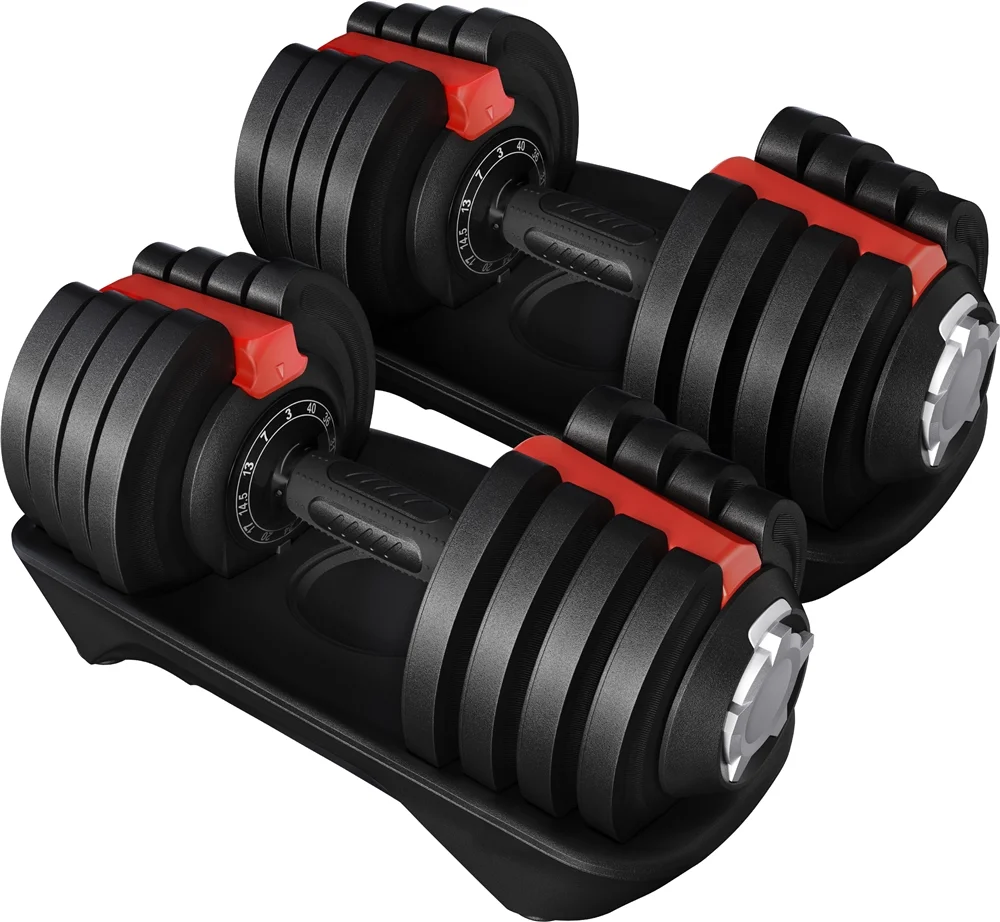 Yaheetech 12-in-1 Adjustable Dumbbell Set with Tray, Black - Womvr