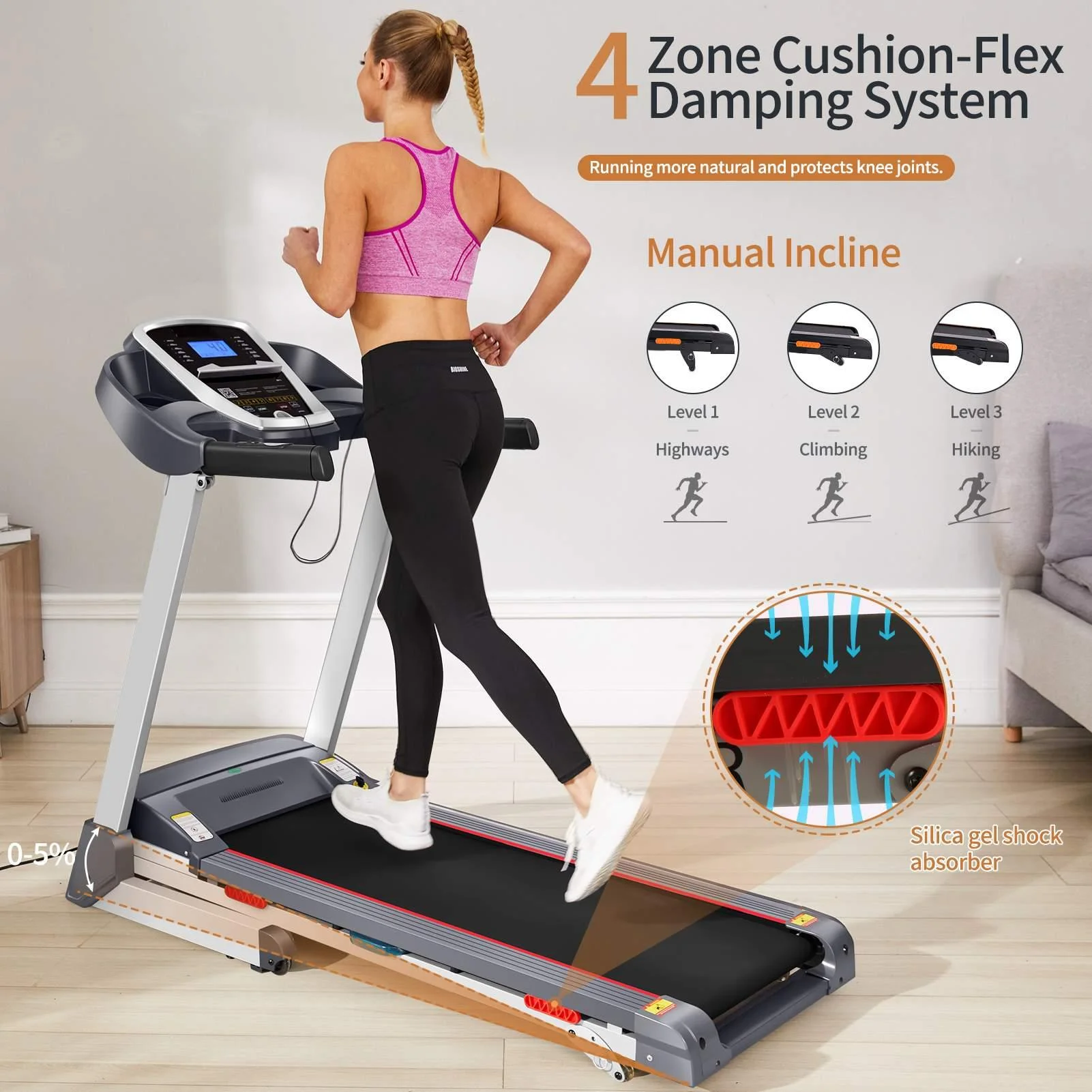 Tikmboex 3HP Incline Treadmill with 15 Level Auto Incline Smart App Control for Home Gym Cardio Running, 300lbs Weight Capacity - Womvr
