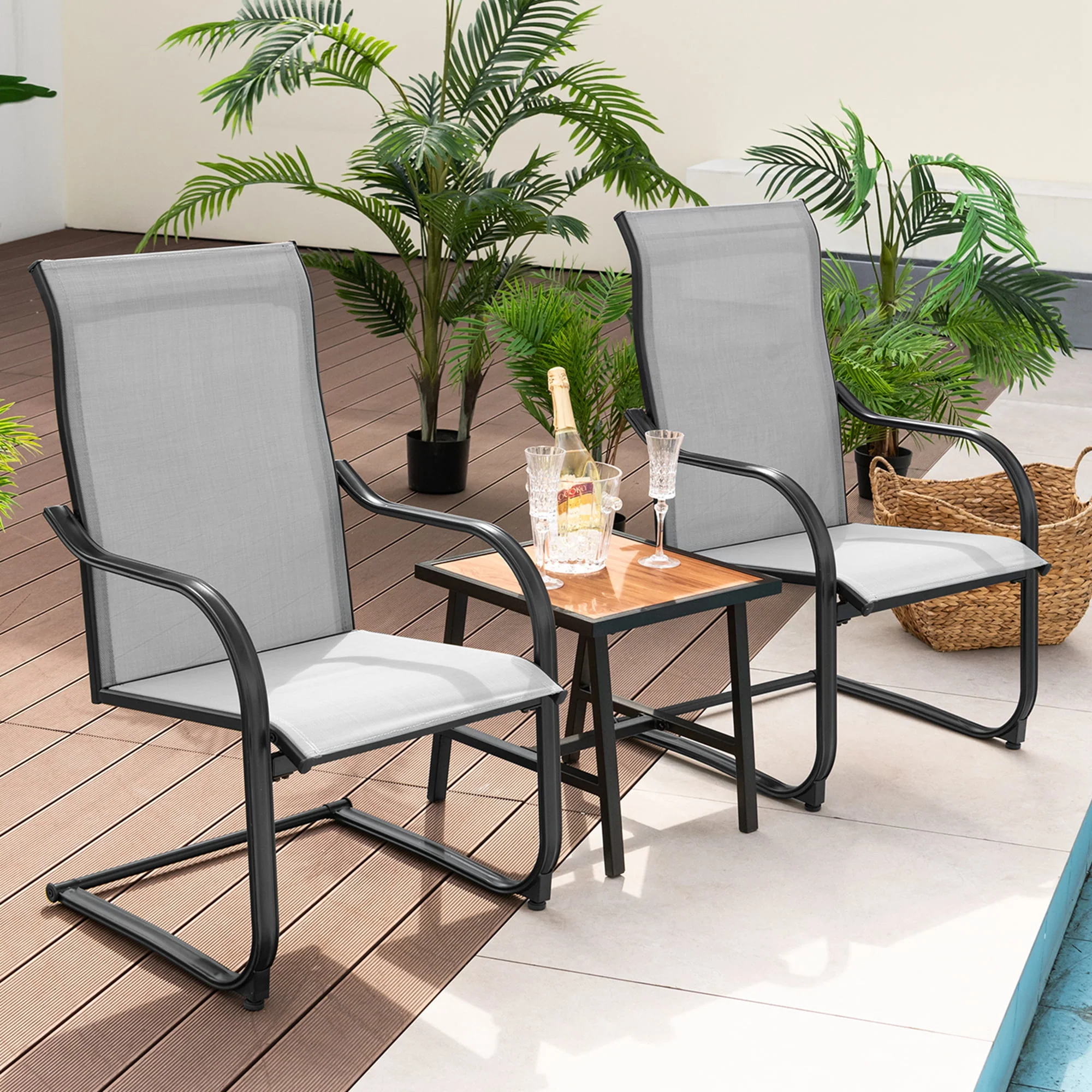 Costway 2pcs C-Spring Motion Patio Dining Chairs All Weather Heavy Duty Outdoor Black - Womvr