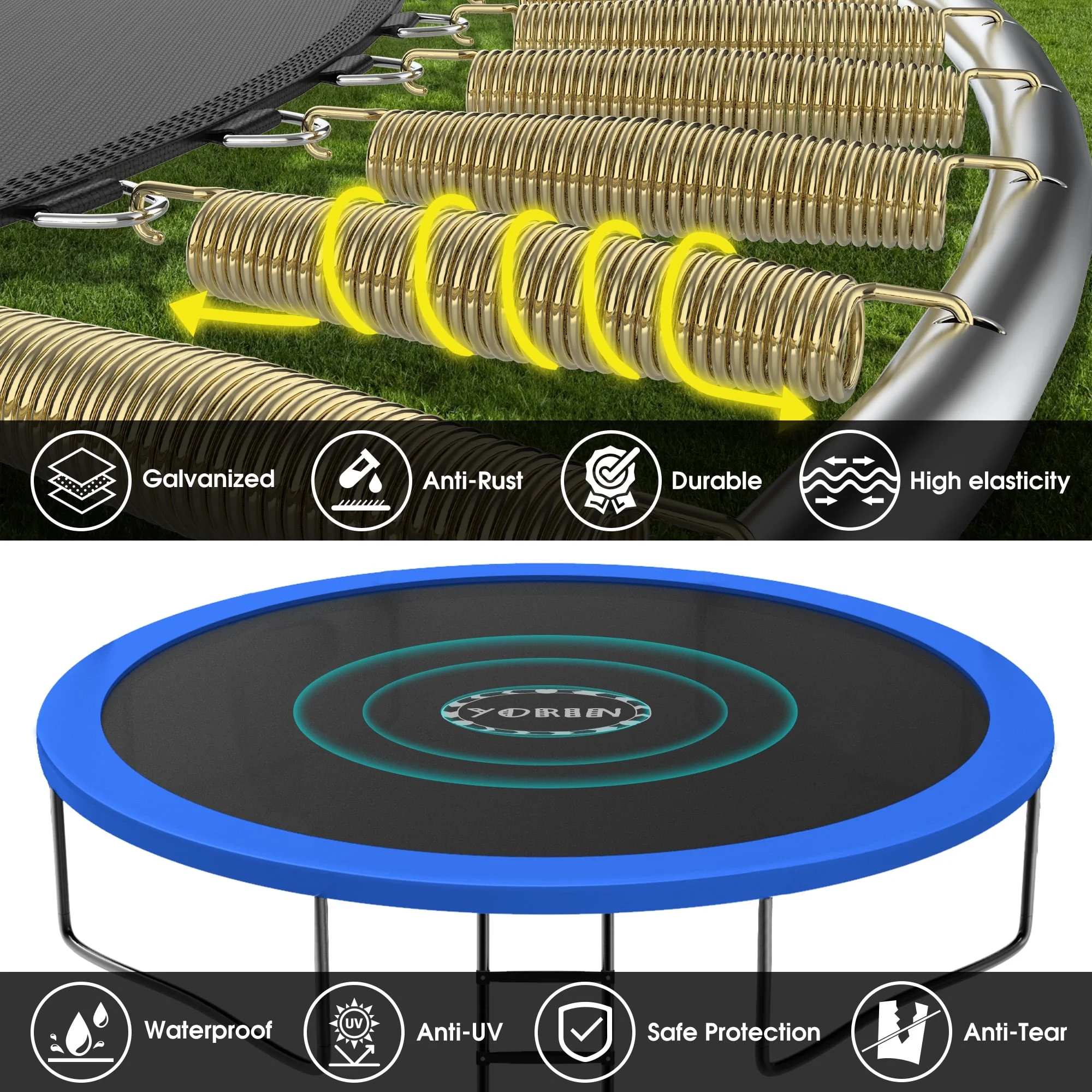 YORIN Trampoline for 2-3 Kids, 8 FT Trampoline for Adults with Enclosure Net, Ladder, Light, 800LBS Weight Capacity Outdoor Round Recreational Trampoline, Heavy Duty Trampoline - Womvr