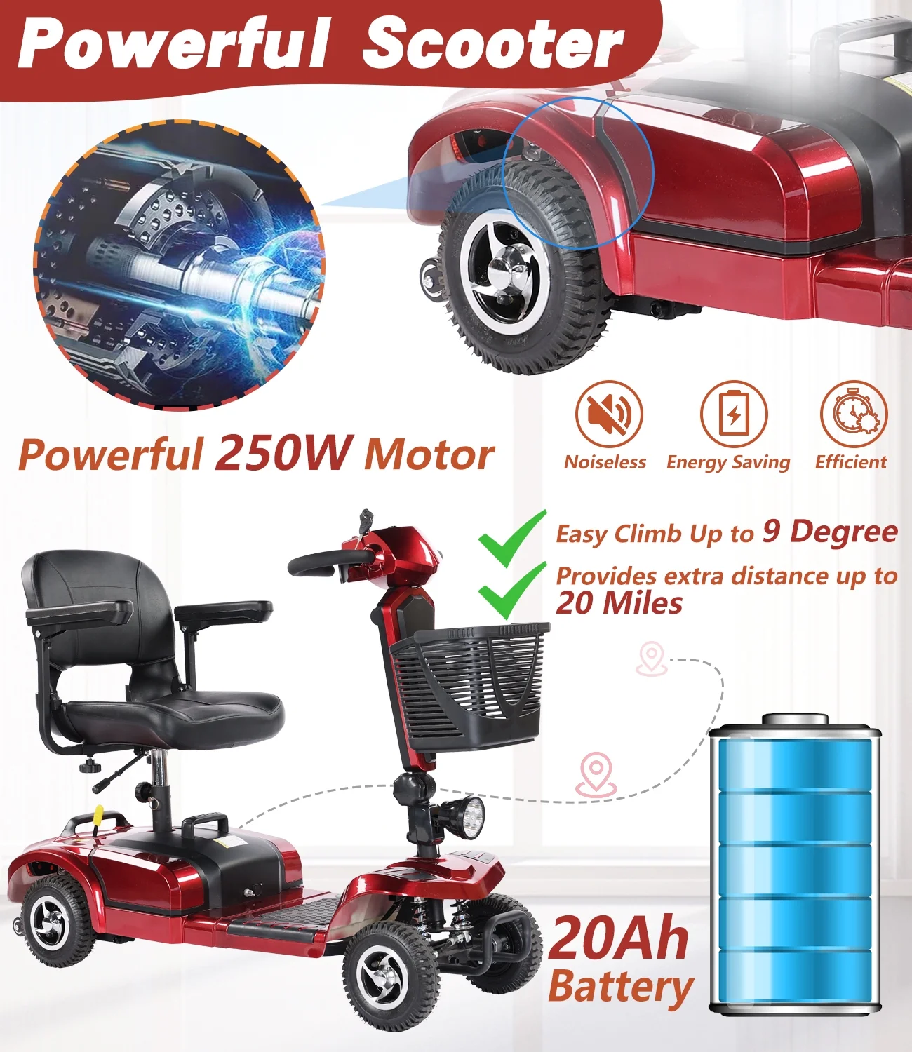 EazinGo 4 Wheel Mobility Scooter, Luxury Travel Electric Scooter for Adults Support 300Lbs - Womvr