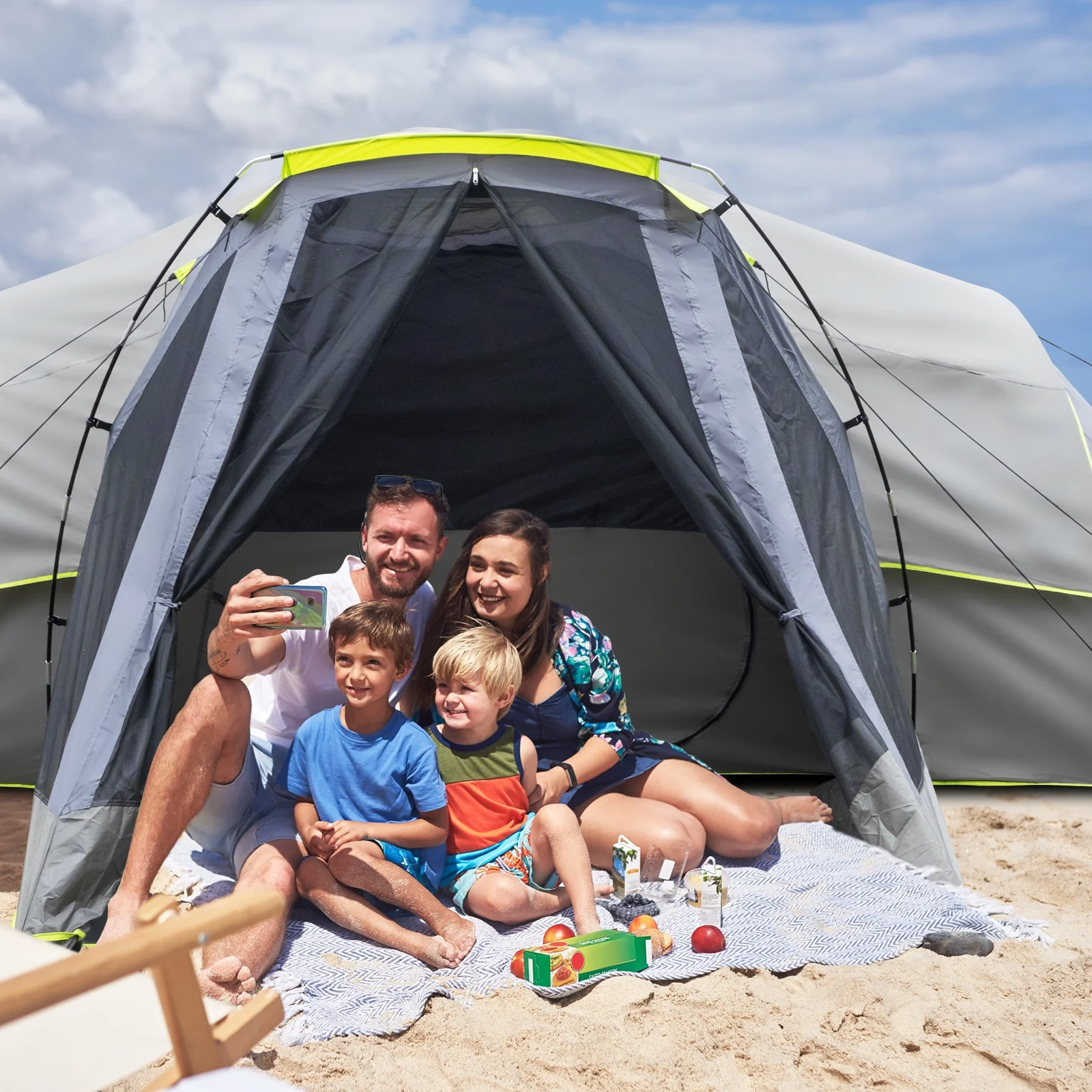 Zimtown Family Camping Tents 10 People Three Rooms Polyester Cloth Fiberglass Poles Dark Gray - Womvr