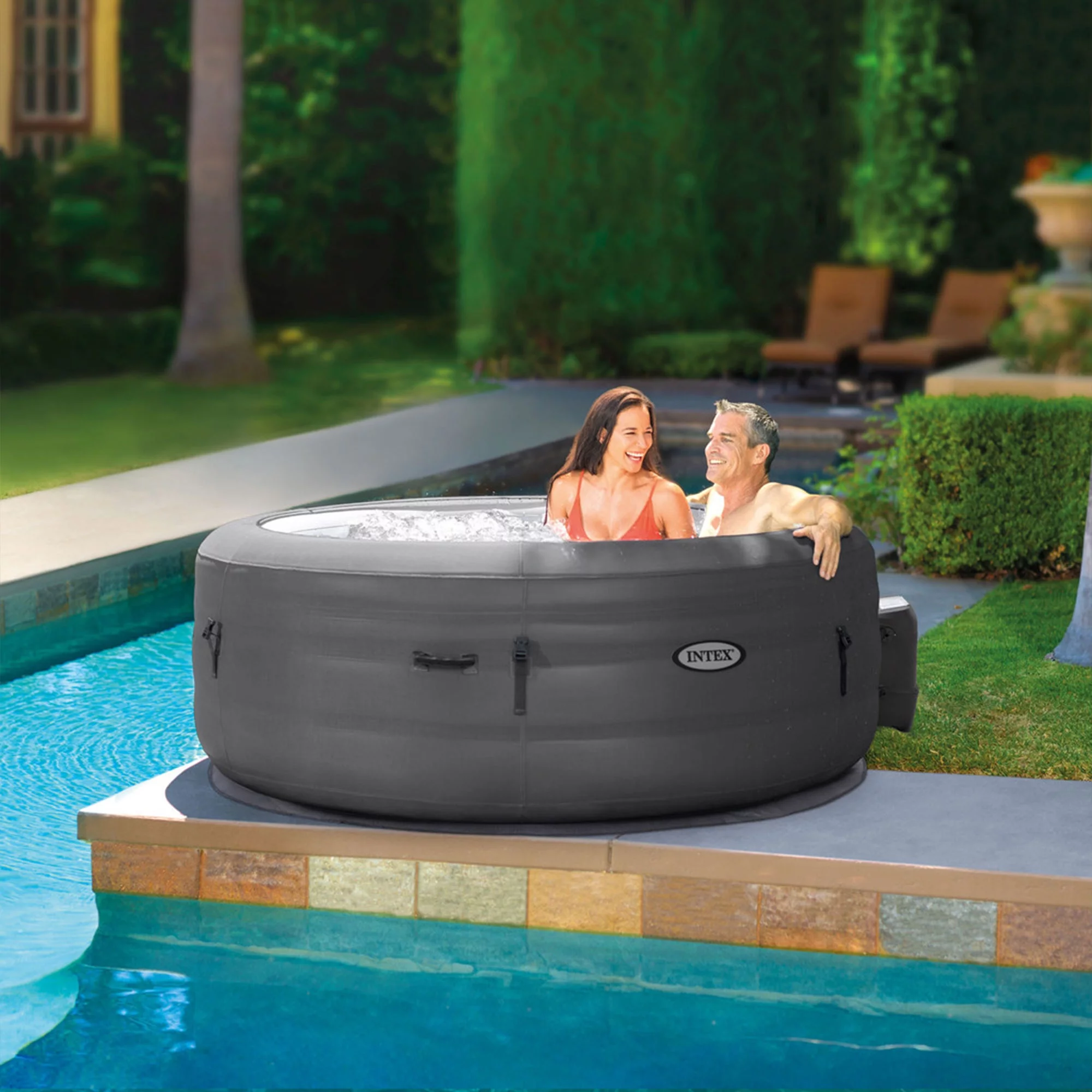 Intex SimpleSpa 4 Person Inflatable Round Outdoor Hot Tub Spa, Grey - Womvr