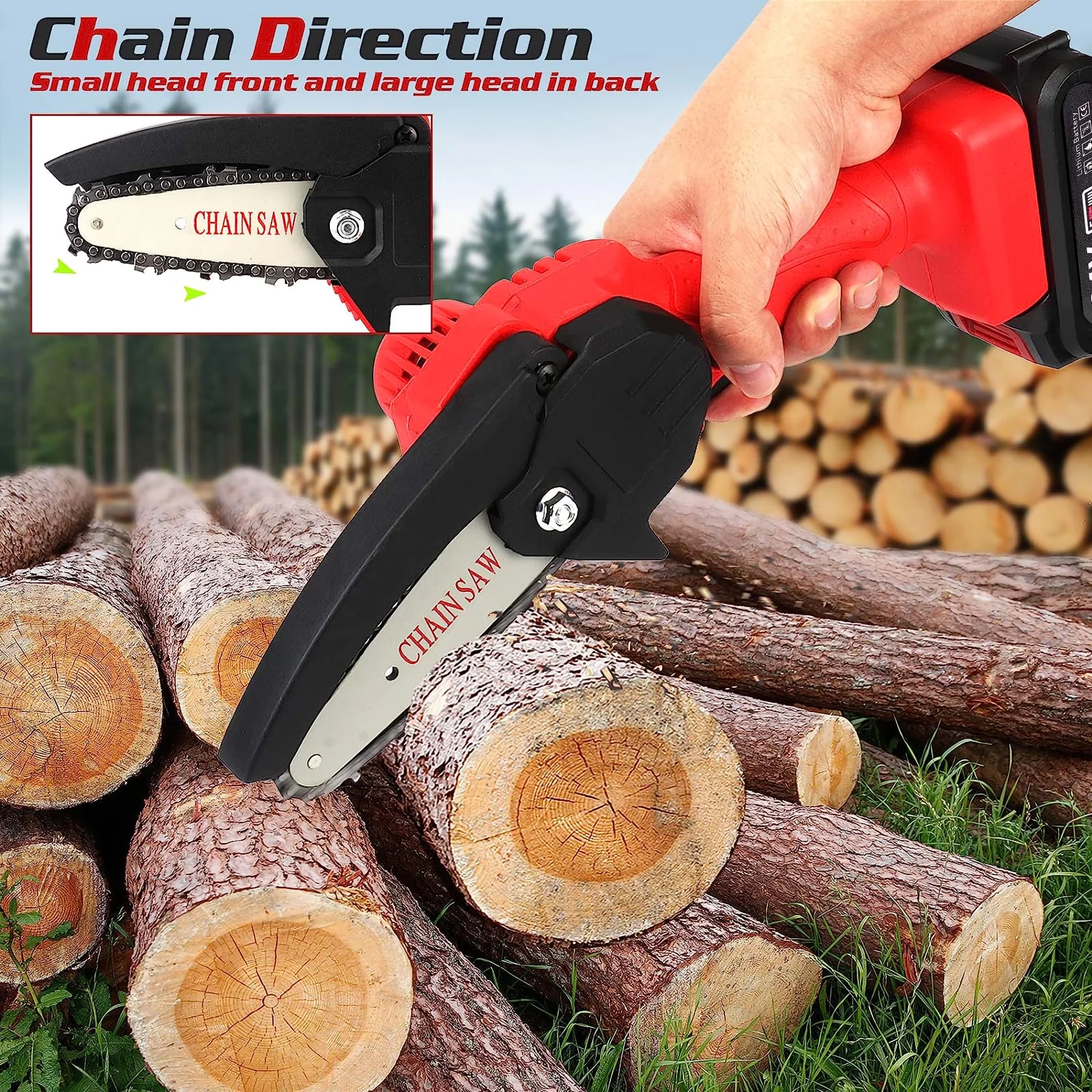 ATUPEN Mini Chainsaw Cordless - 4In Portable Electric Chainsaw with 2 Batteries Handheld Pruning Shears Chain saw for Tree Trimming Garden - Womvr