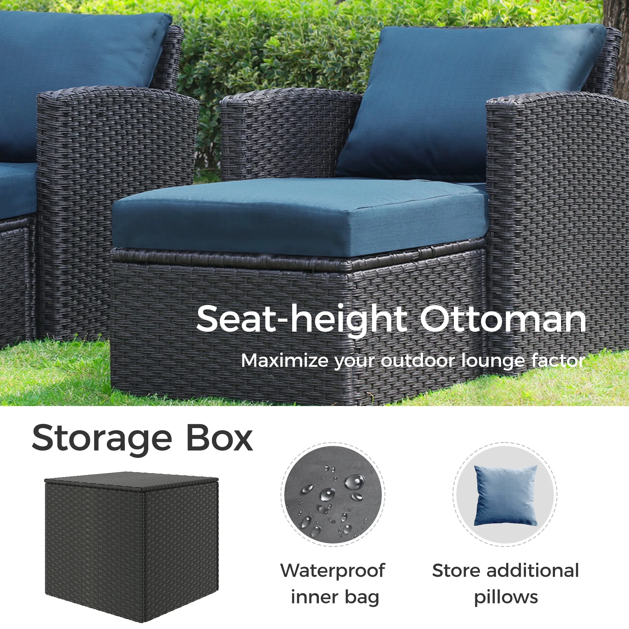 Royalcraft 10 Pieces Patio Furniture Set, All Weather PE Wicker Rattan Outdoor Sectional Sofa, Outdoor Sectional Sofa for Lawn Backyard Poolside Porch Garden, Grey - Womvr