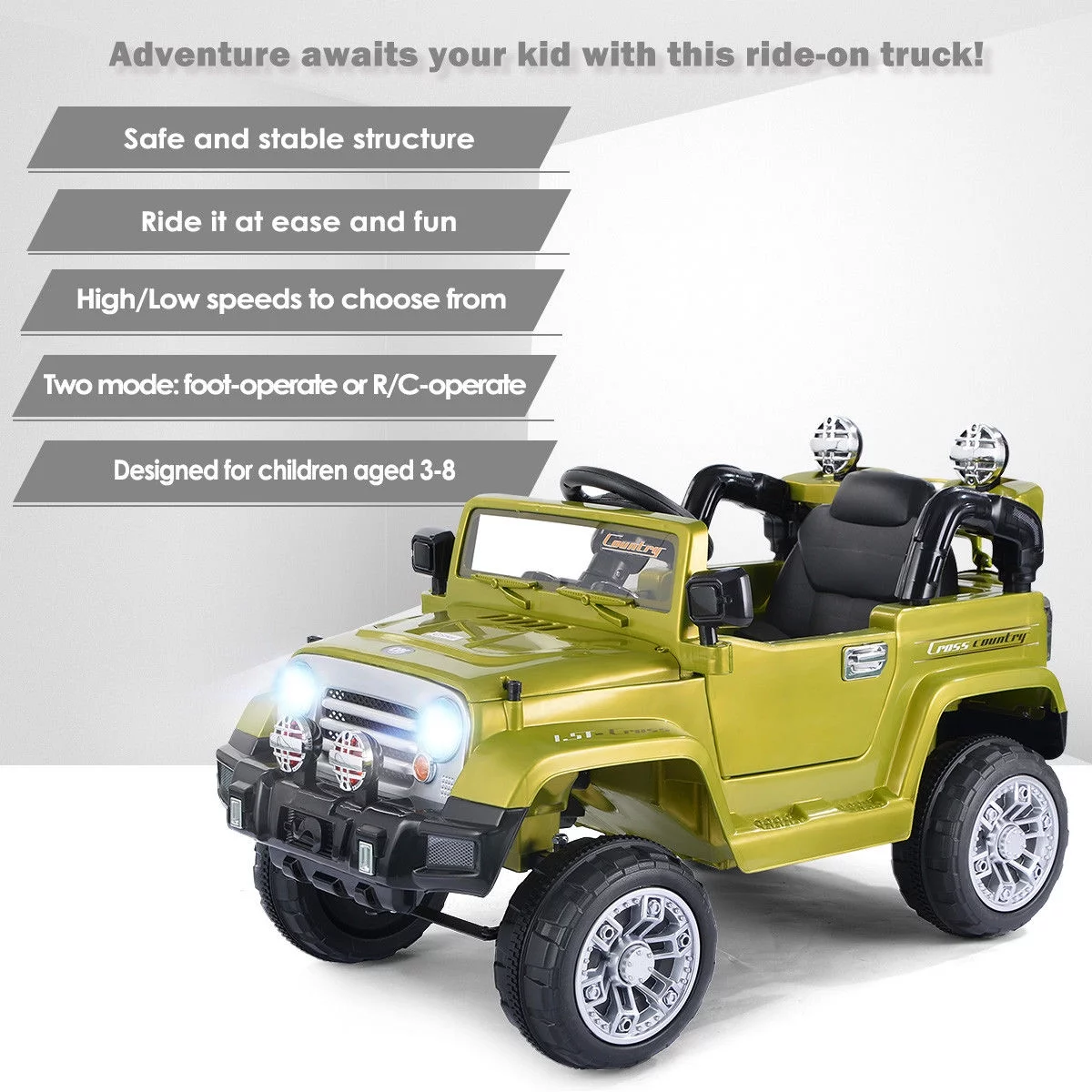 Costway 12V MP3 Kids Ride On Truck  Car RC Remote Control with LED Lights Music Green - Womvr