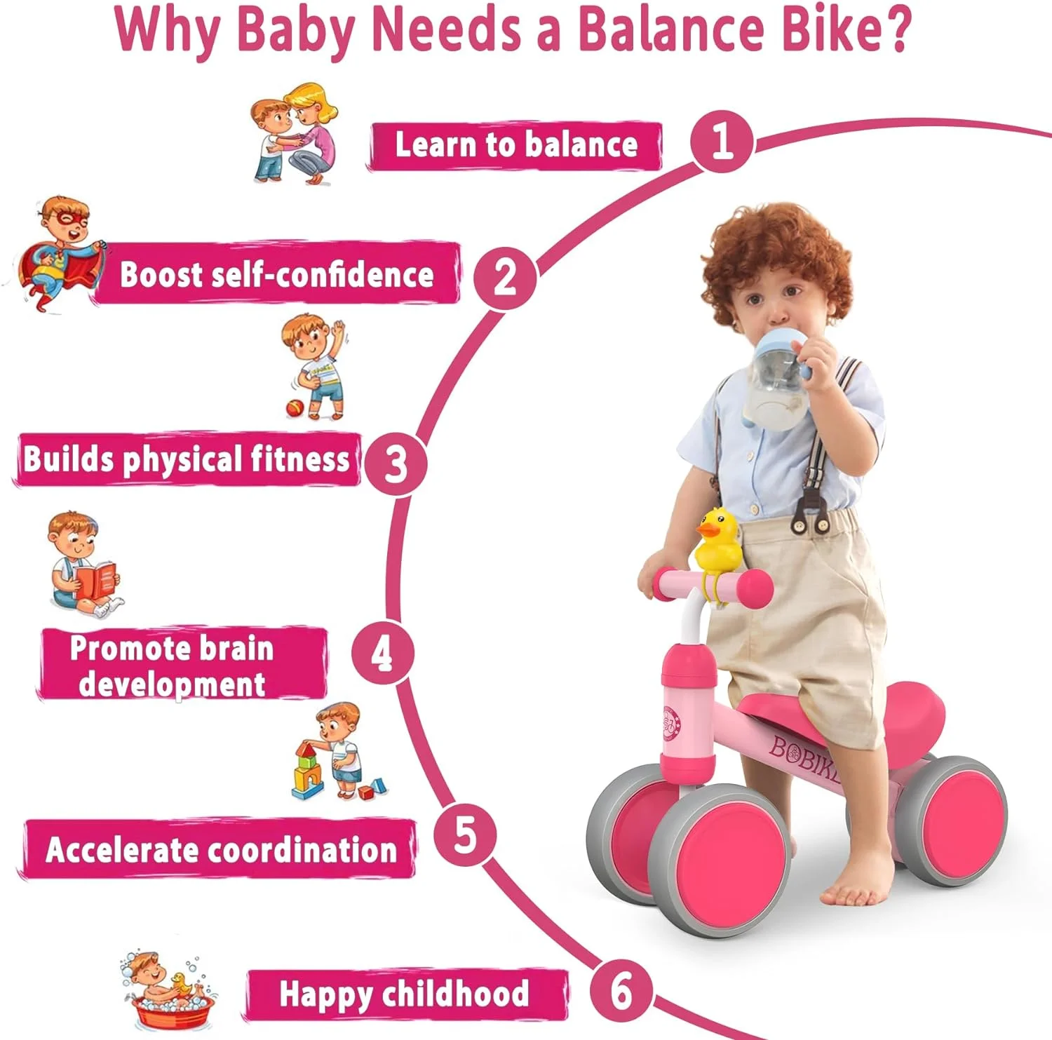 Bobike Baby Balance Bike Toys for 1 Year Old 10-24 Months Toddler Walker Bicycle Pink - Womvr