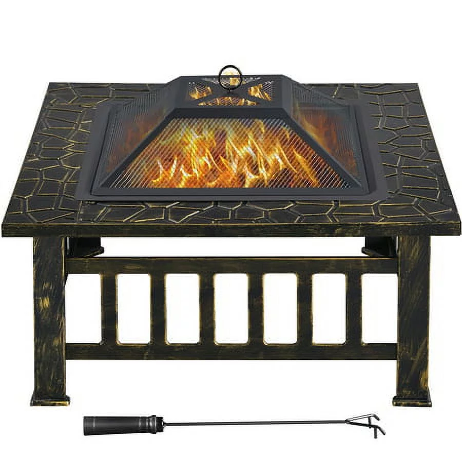 Yaheetech 32''Outdoor Metal Square Fire Pit With cover,Black - Womvr