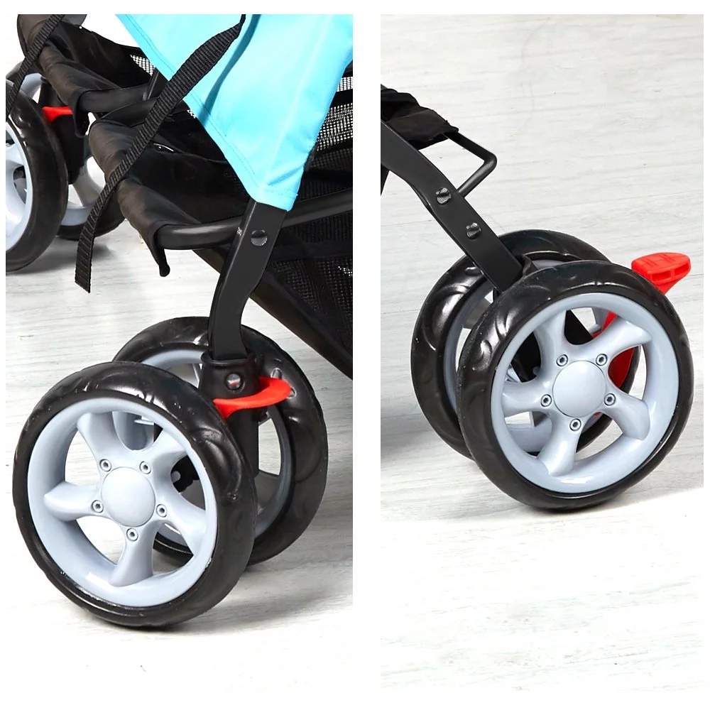 Karmas Product Double Pet Stroller Foldable Doggy Stroller Two-Seater Carrier Strolling Cart for Dog Cat, Blue - Womvr