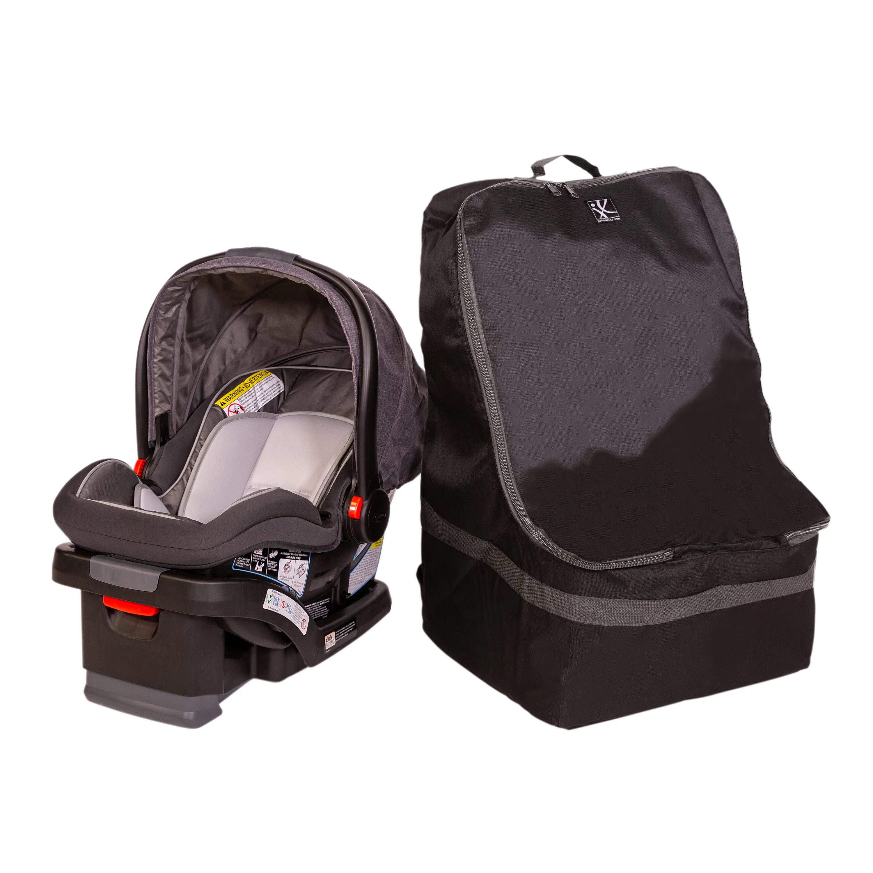 J.L. Childress Ultimate Padded Backpack Car Seat Travel Bag and Carrier, Black/Grey - Womvr
