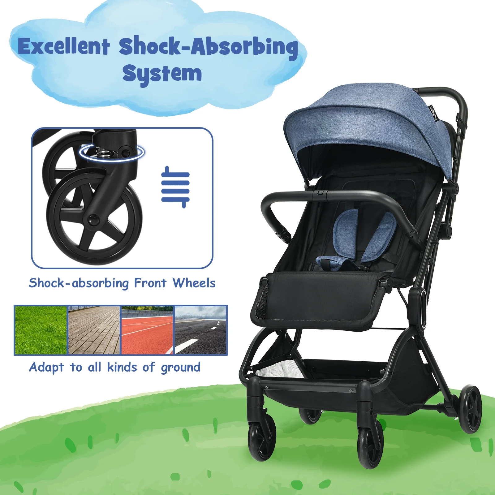 Infans Lightweight Baby Stroller Foldable Travel Stroller for Airplane Grey - Womvr