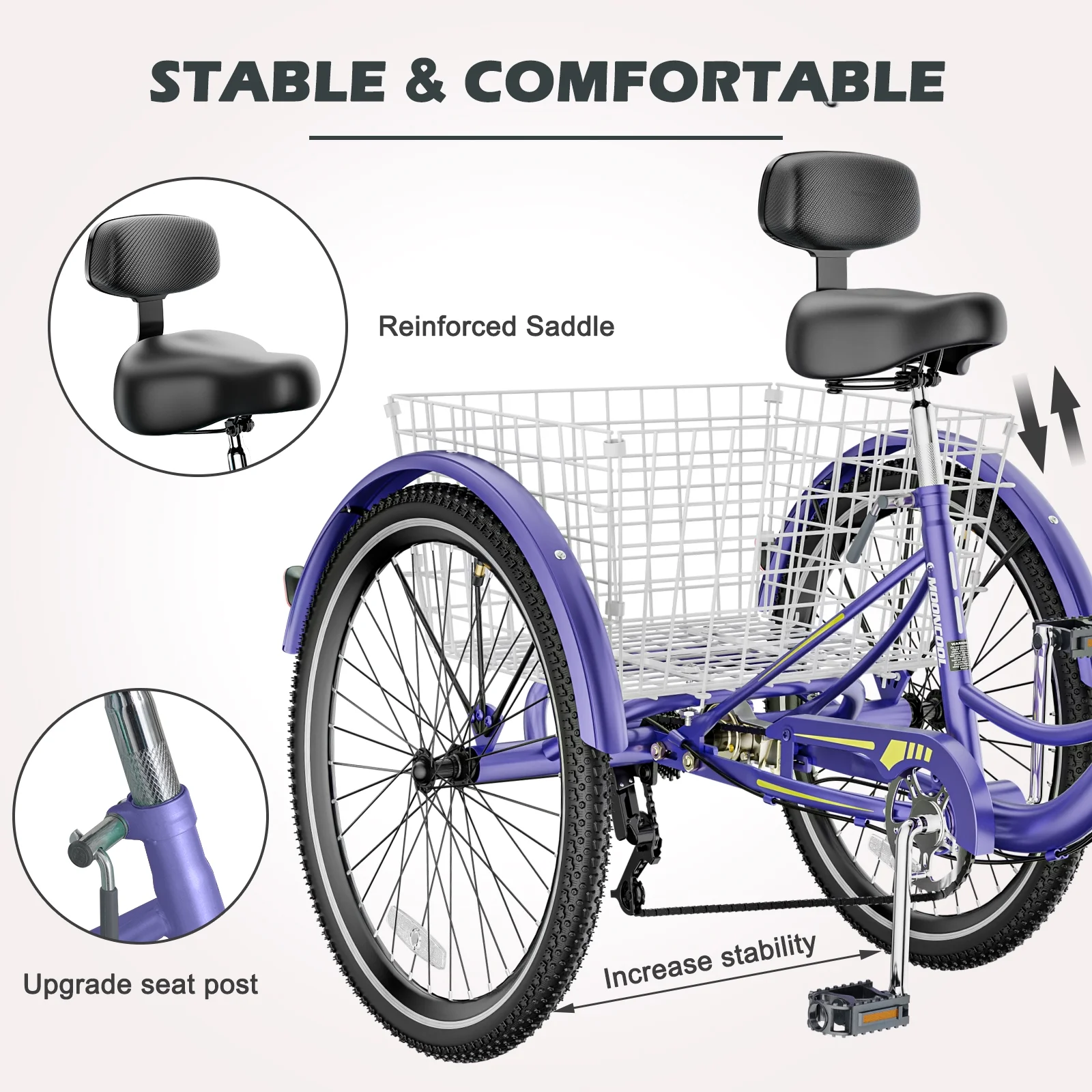 Docred Adult Tricycle 7 Speed 24 Inch Three Wheel Bike Cruiser Trike for Men/Women/Seniors - Womvr