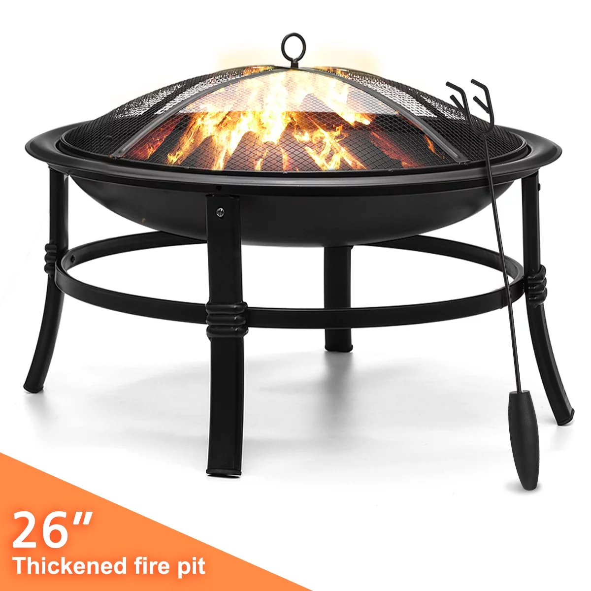 KingSo 22 inch Wood Burning Fire Pit for Camping Picnic Bonfire Patio Outside Backyard Garden Small Bonfire Pit Steel Firepit Bowl with Spark Screen, Log Grate, Poker - Womvr
