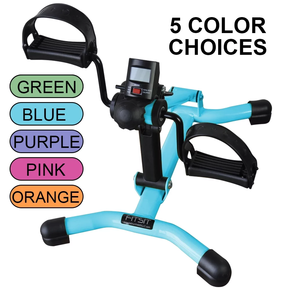 FitSit Deluxe Folding Pedal Exerciser for Arms & Legs Digital Display, Adjustable Resistance, Pedaler Anchor Strap - Womvr