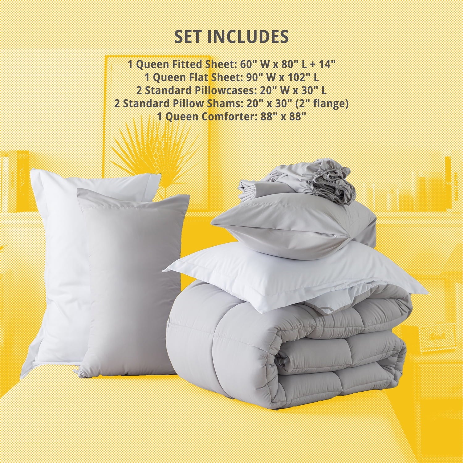 Downcool Queen Size Bed in a Bag 7 Piece Reversible Comforter Set | All-Season Bedding Sets, Adult, Unisex, White/Light Gray - Womvr