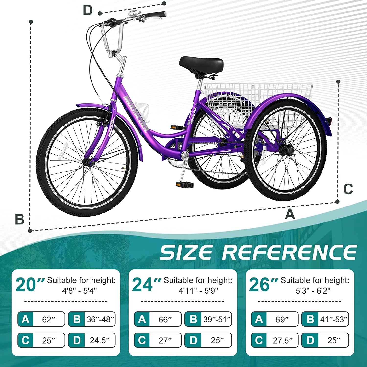 Docred Adult Tricycle 7 Speed 24 Inch Three Wheel Bike Cruiser Trike for Men/Women/Seniors - Womvr