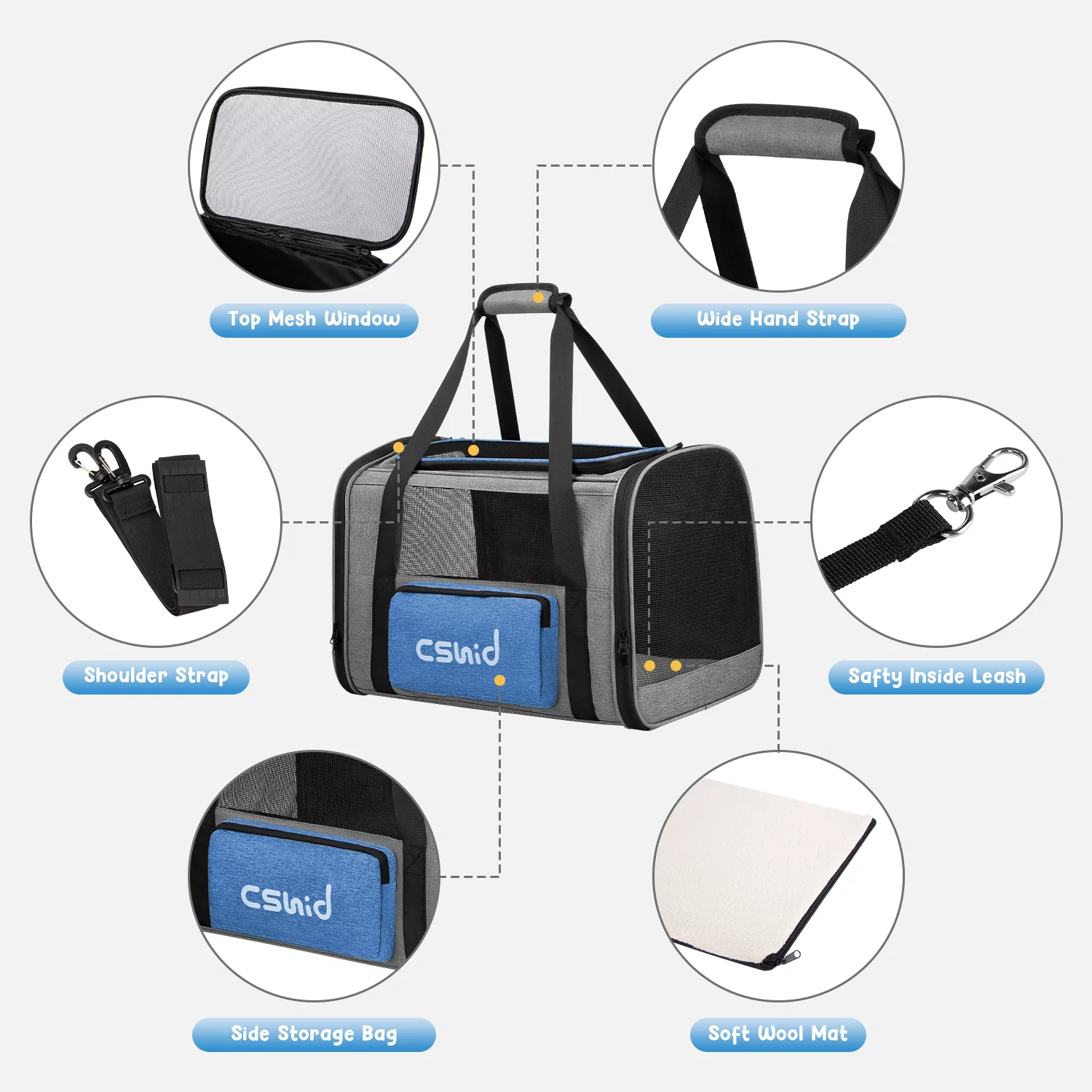 Cat Carrier, Soft Sided Cat Carriers for Large Small Medium Dogs Cats Under 25lbs, Foldable Pet Travel Carrier with a Bowl/Washable Pad, TSA Airline Approved, Blue - Womvr