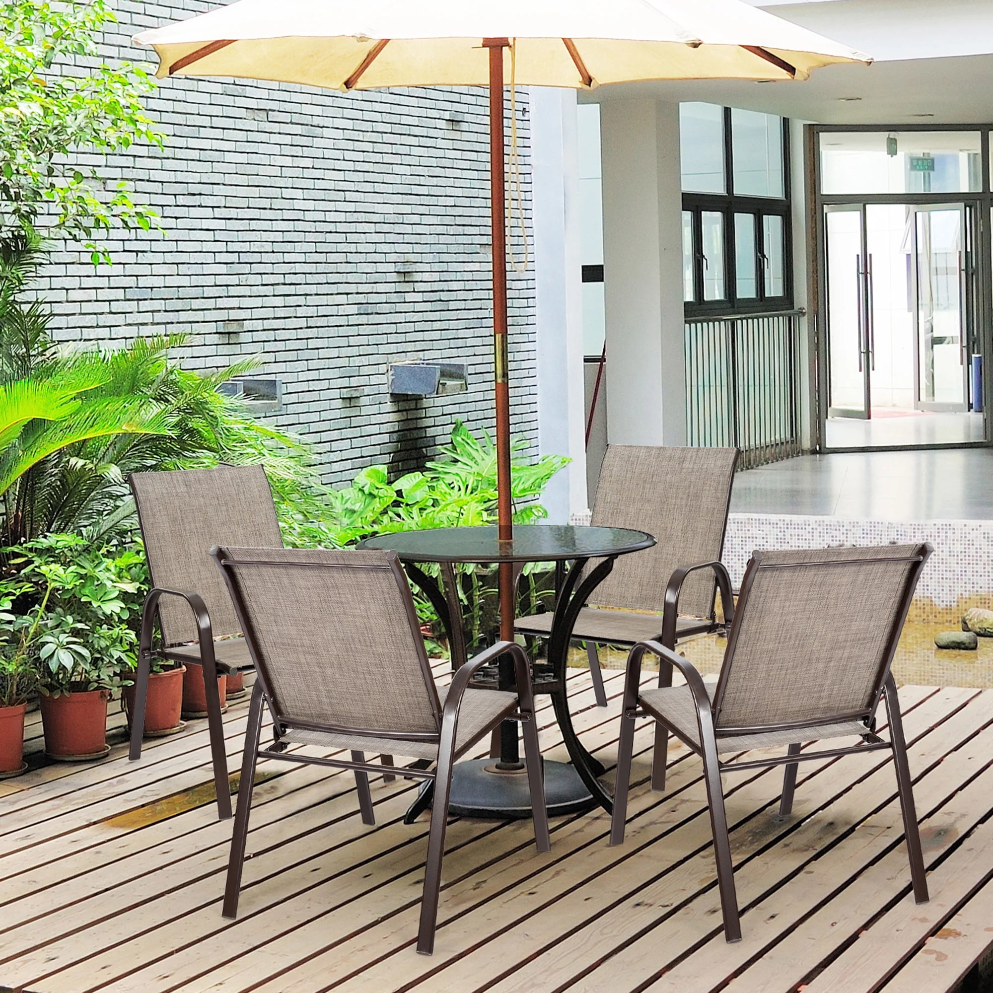 Gymax Set of 2 Patio Chairs Dining Chairs w/ Steel Frame Yard Outdoor Grey - Womvr