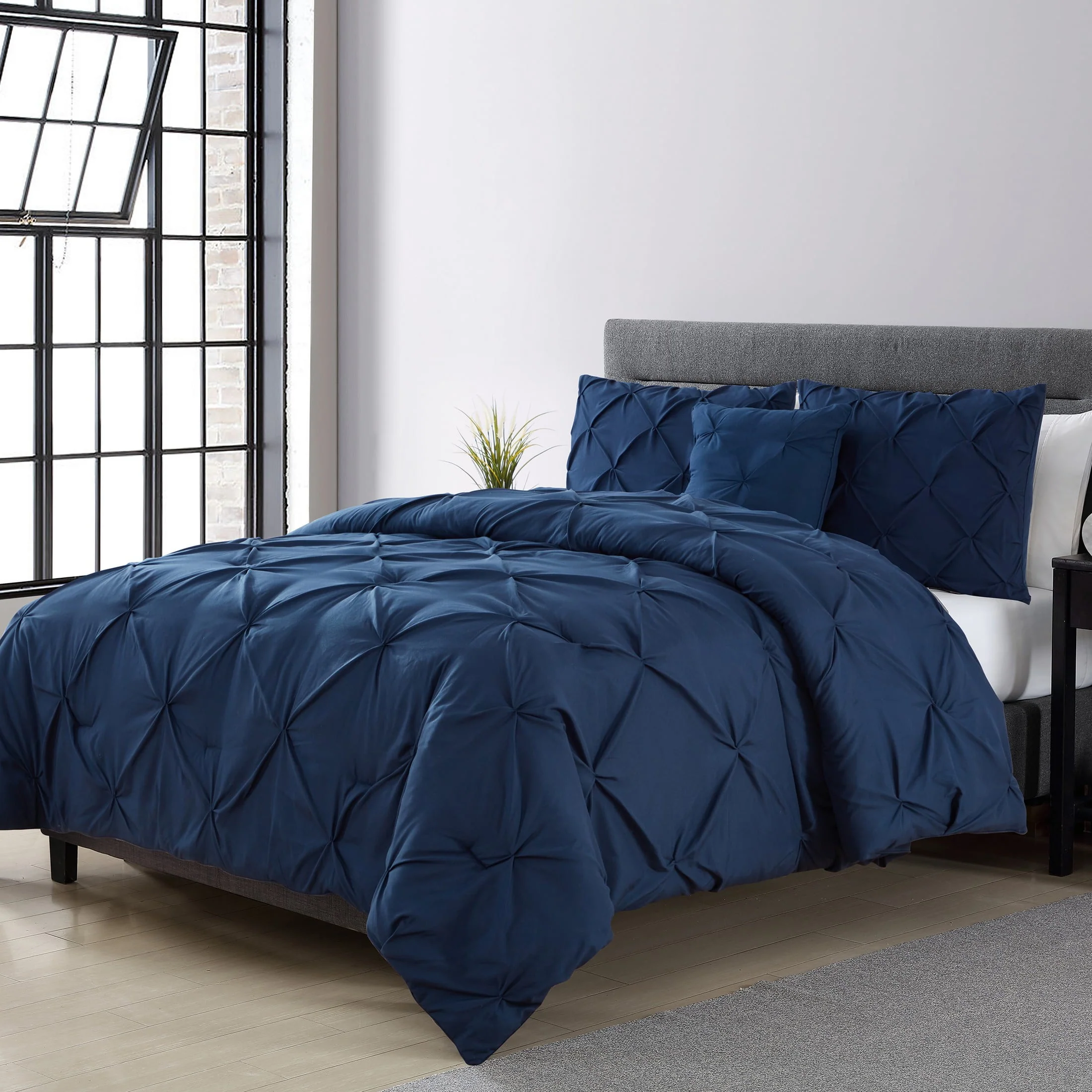 VCNY Home Carmen 4-Piece Navy Solid Pintuck Comforter Set, Queen - Womvr