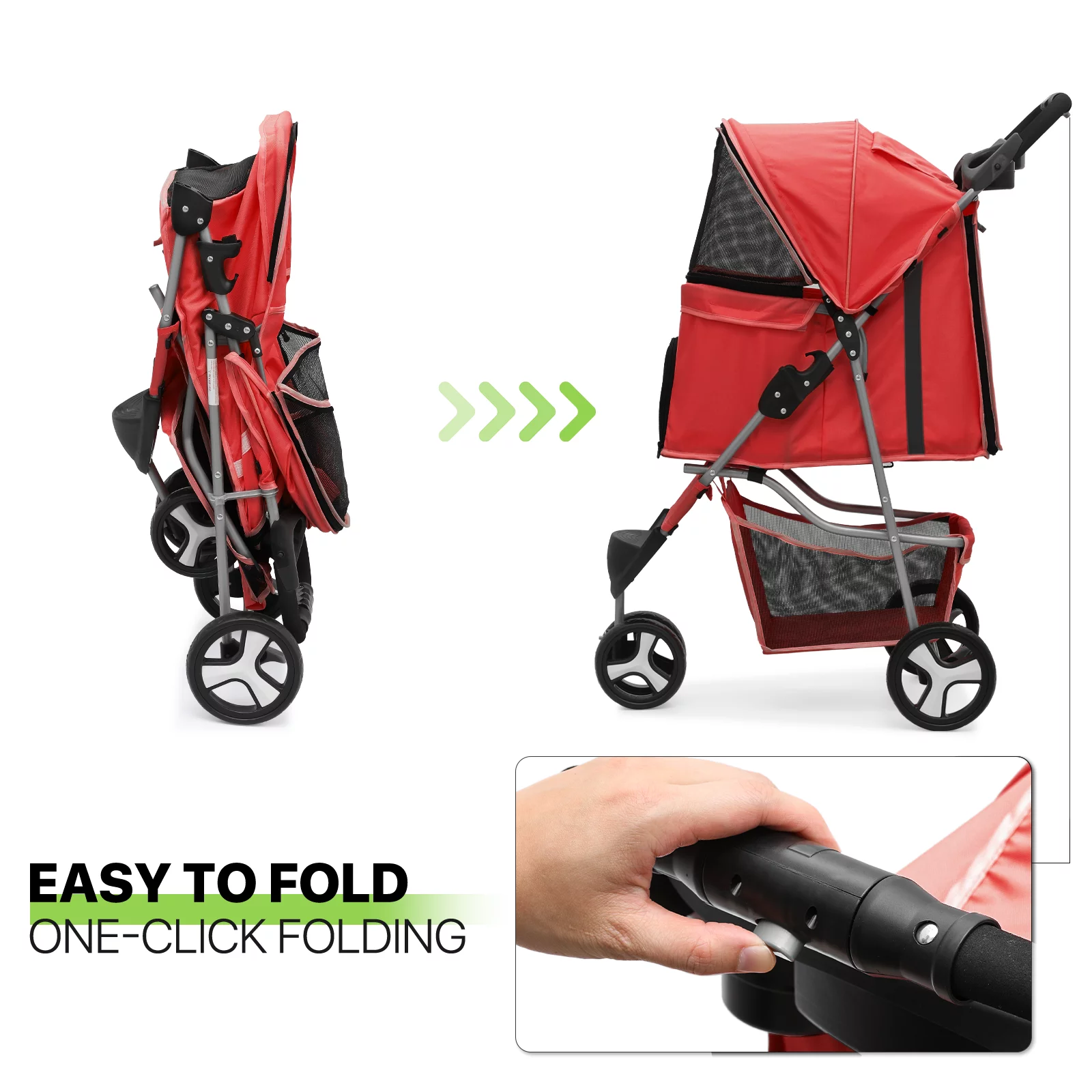 Magshion Foldable Pet Dog Stroller with Wheels, Cat Dog Stroller with Storage Basket and Cup Holder for Small and Medium Cats, Dogs, Puppy, Navy Blue - Womvr