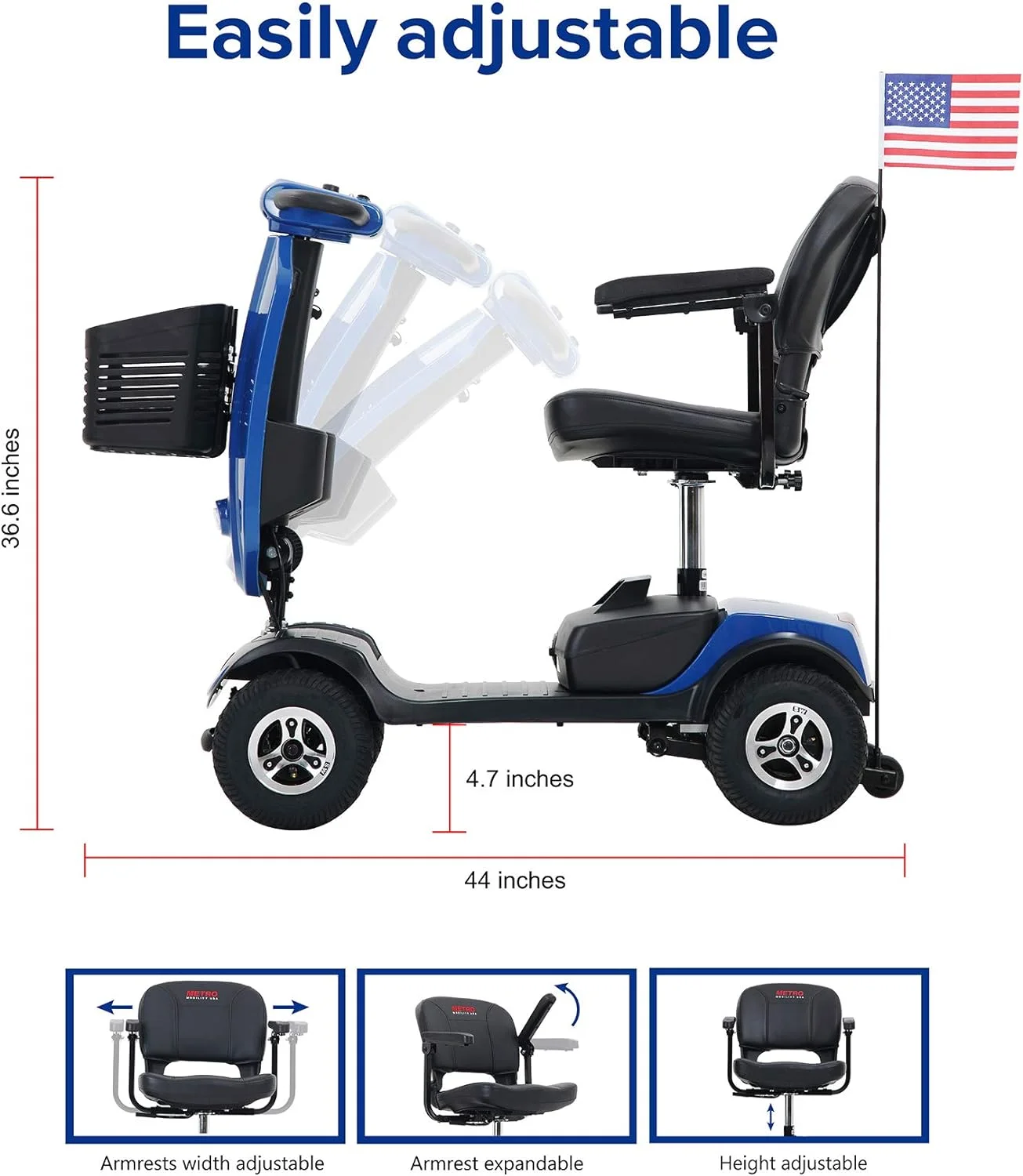 Metro Mobility Elderly Scooter Folding Scooter 4 Wheel Scooter Electric wheelchairs, 300 lbs.Yellow. - Womvr