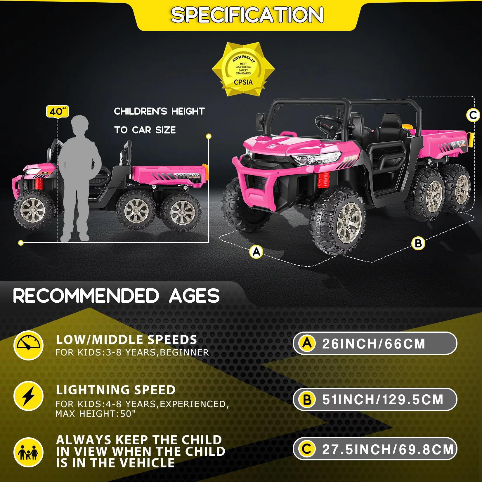 Funcid 24 V 4WD Kids Kids Ride on UTV with Remote Control, 2 Seater 6-Wheel Ride on Dump Truck Car, Ride on Toys w/ Tipping Bucket Trailer & Shovel,Bluetooth Music, Black - Womvr