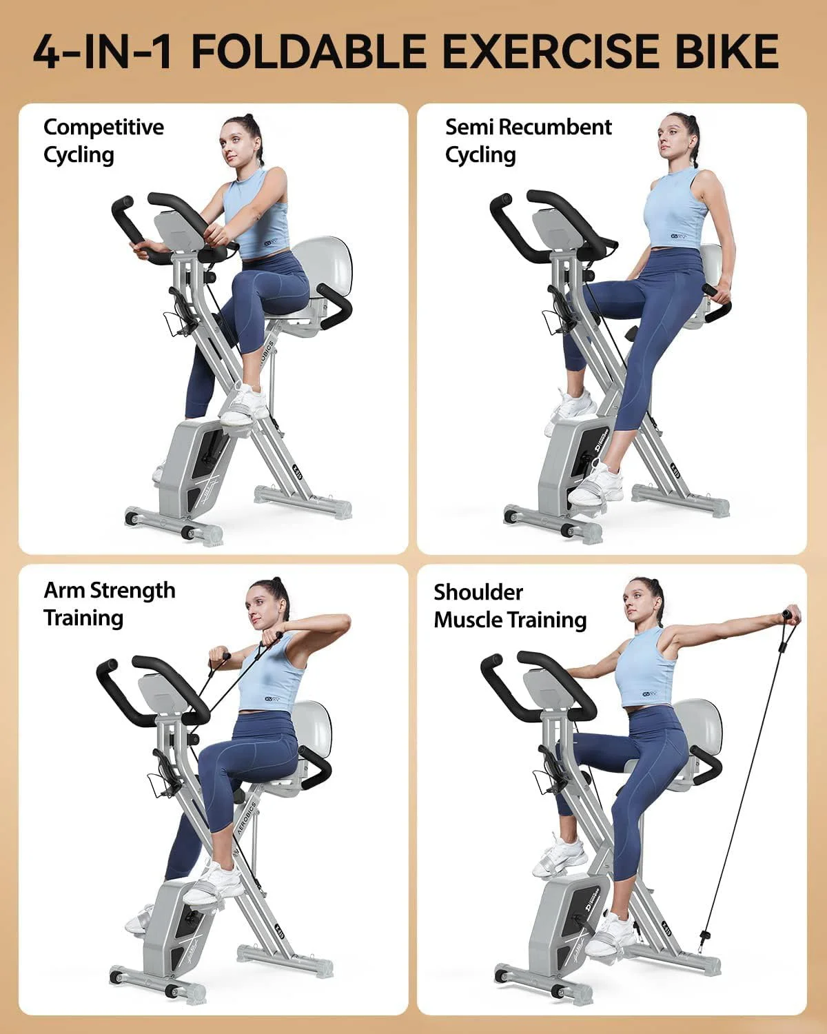 Pooboo 4in1 Foldable Exercise Bike Indoor Cycling Bike Magnetic Stationary Bike Exercise Bike 300lbs - Womvr