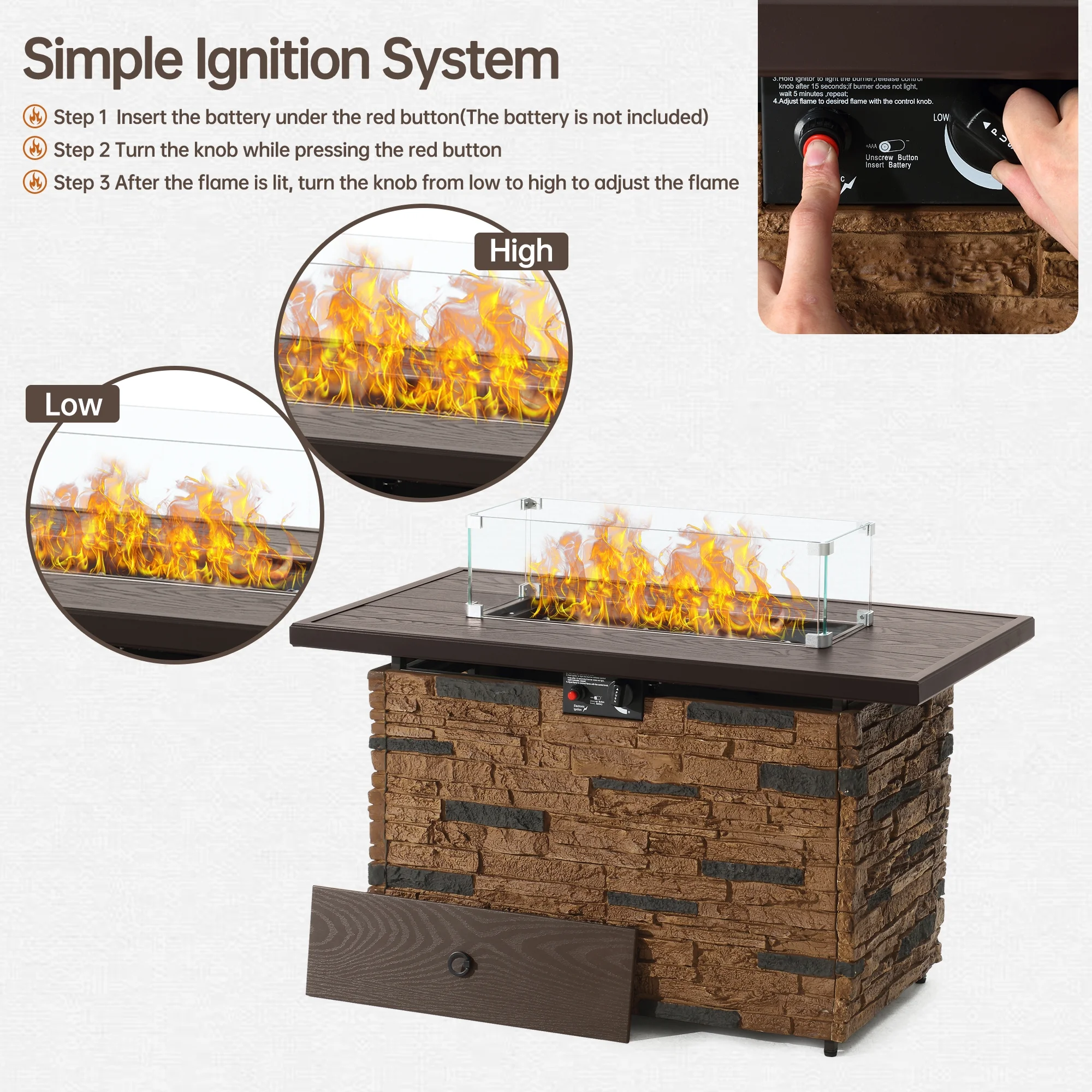 Pizzello Fire Pit Table Propane Outdoor 43