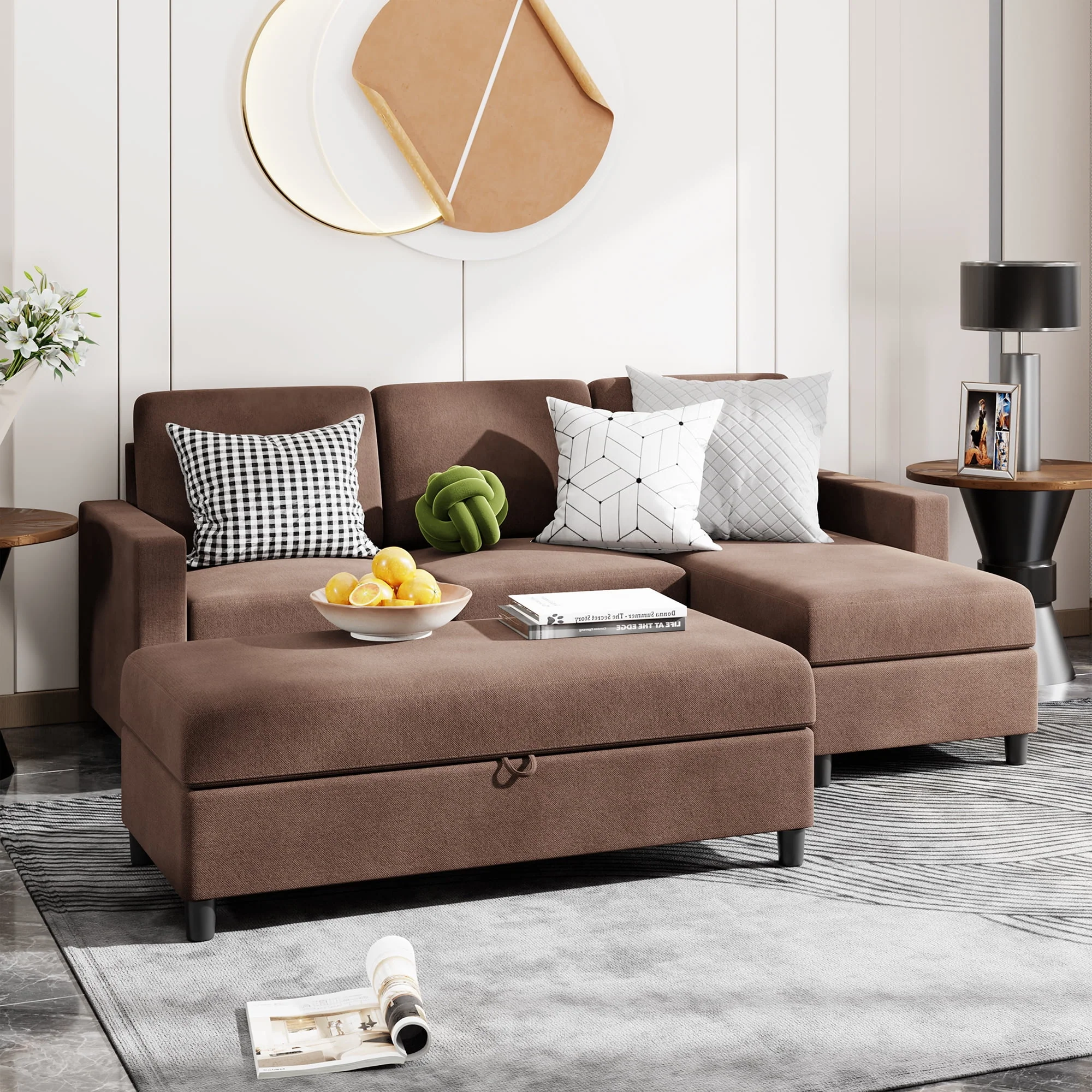 Walsunny Convertible Sectional L-Shaped Sofa with Modern Linen Fabric(Grayish Black) - Womvr