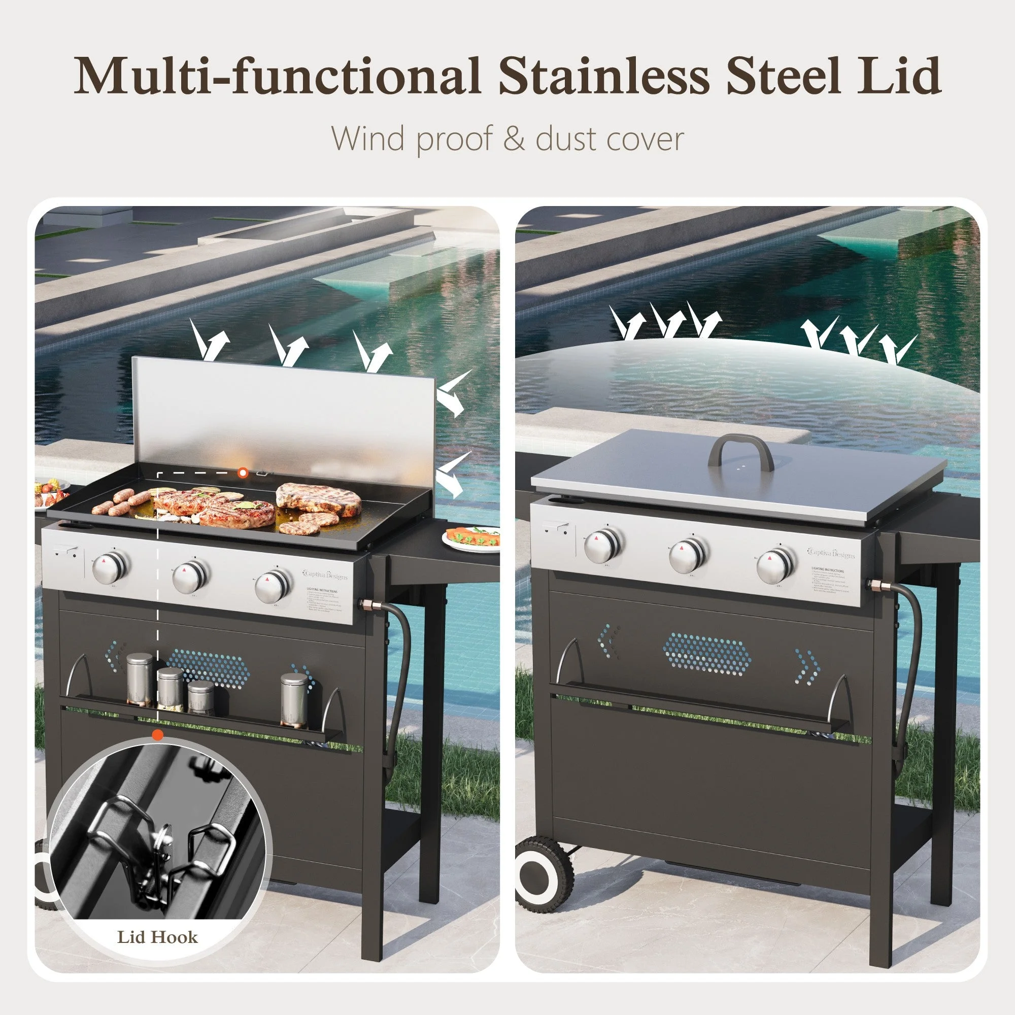 Alpha Joy 3-Burner Propane Gas Griddle Outdoor Flat Top Gas Grill Can Be Detached Table Top Griddle for Camping - Womvr