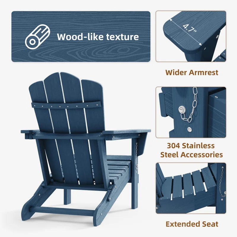 Outdoor Patio Folding HDPE Resin Adirondack Chair, Red - Womvr