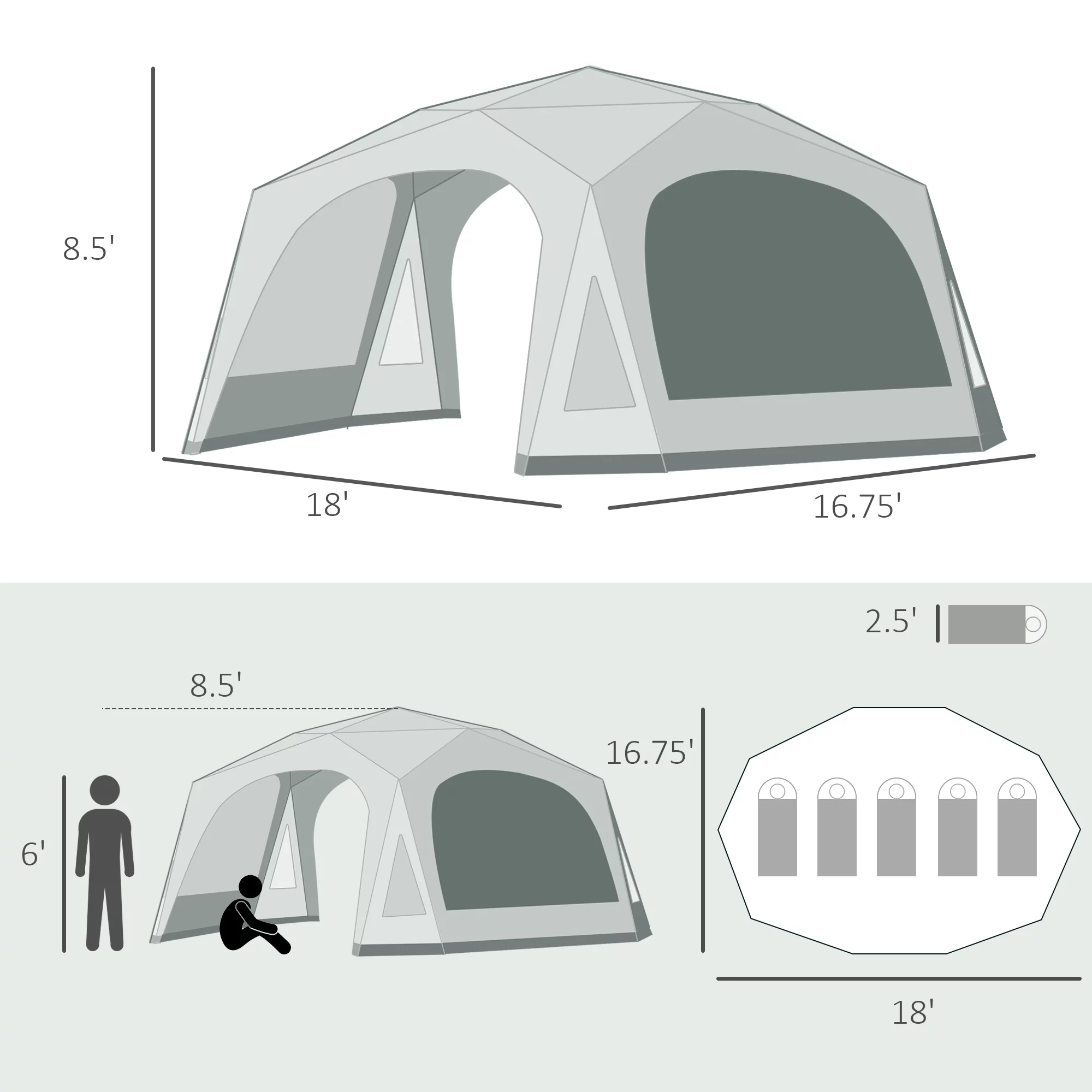 Outsunny 20 Person Camping Tent, Outdoor Cabin Tent Tent with 2 Doors, Screen Room, Family Dome Tent for Hiking, Backpacking, Traveling, Easy Set Up, Cream - Womvr