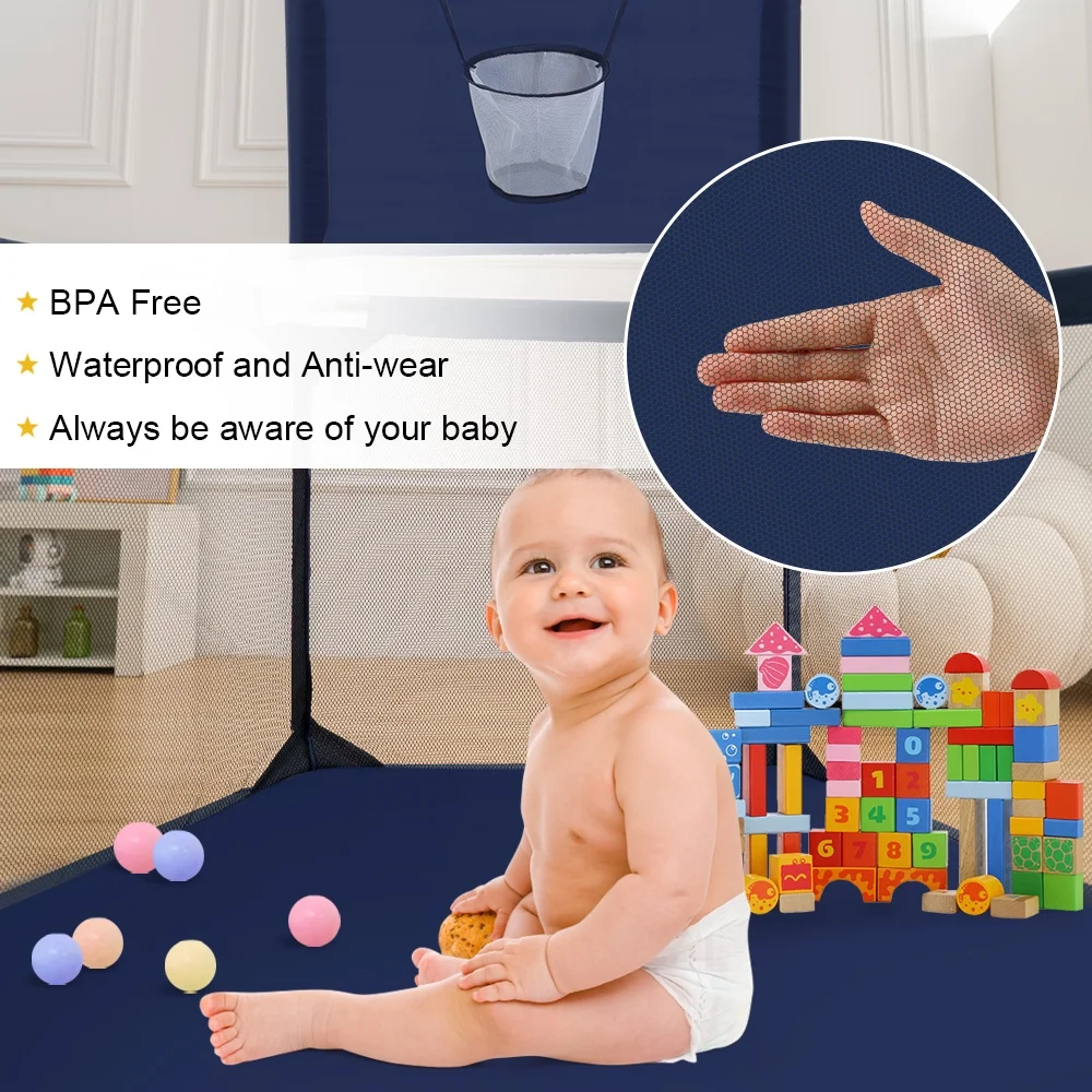 Baby Playpen, Baby Play Yard, Baby Fences Christmas Gifts Space Saving Baby Bodyguard, Blue - Womvr