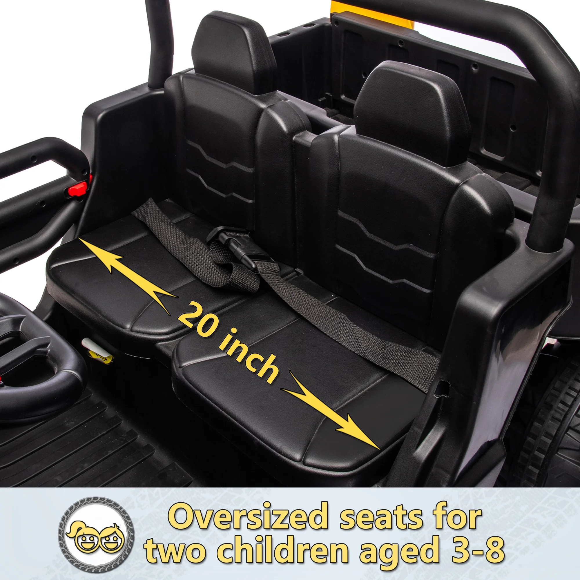 24V 2 Seater Ride on Toys, Ride On UTV with 2x200W Motor Ride On Dump Truck, Ride On Car with Dump Bed/Shovel, Electric Vehicle with Rubber Tires, LED Light, Music, Remote Control, Black - Womvr