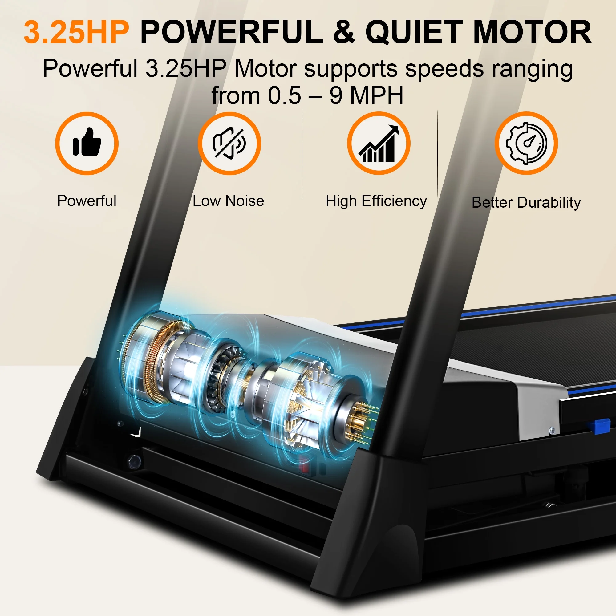 Tikmboex 17'' Folding Treadmill with 15-Level Auto Incline 9.0 mph Speed 12 Preset Program, Strong 3.25HP Motor Running Machine for Cardio Fitness , Black 300lbs - Womvr