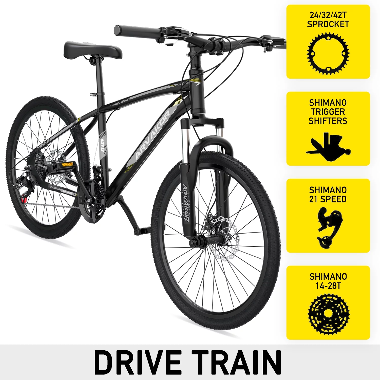 ARVAKOR 26'' Mountain Bikes for Men, 21 Speeds, Double Disc Brake, Gray - Womvr