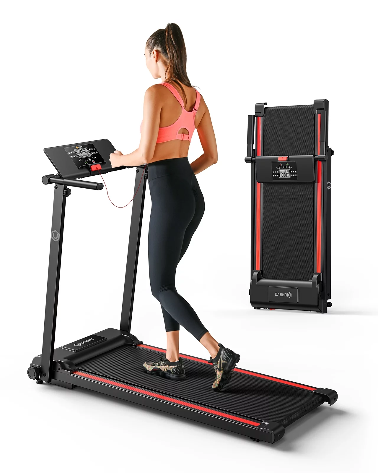 UREVO Folding Treadmill, 2.25HP Portable Mini Treadmills for Home Office, Compact Threadmill with 12 HIIT Modes, LCD Display, 265 lbs Capacity - Womvr