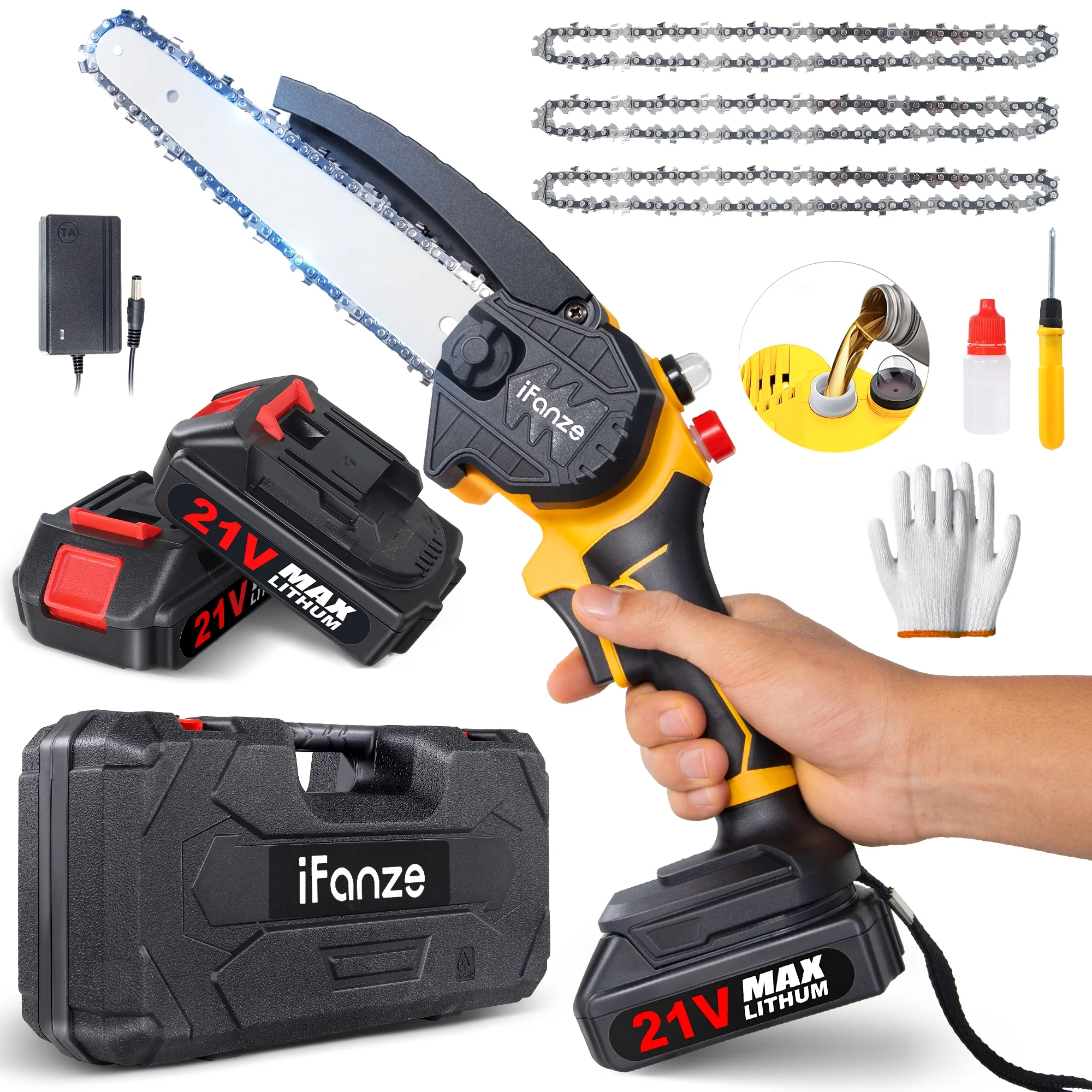 Jorocks Mini Chainsaw 8-inch,  Cordless Power Chain Saws with 2 Batteries 3 Chains,  Handheld Small Chainsaw for Wood Cutting Tree Trimming Pruning - Womvr