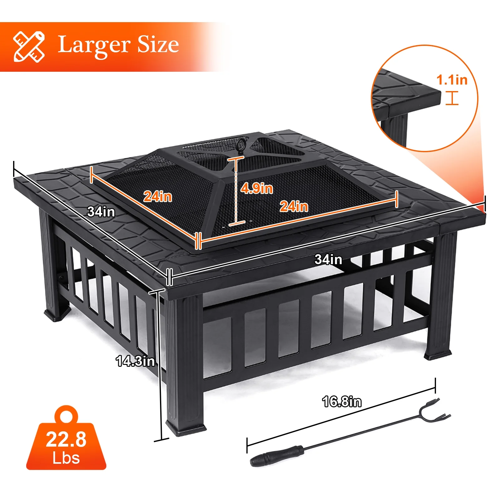 SinglyFire 32 inch Fire Pit for Outsied Wood Burning Fire Pit Table for Outdoor Square Metal Firepit for BBQ with Screen Lid Poker and Cover Backyard Patio Garden Outdoor Fire Pit Ice Pit - Womvr