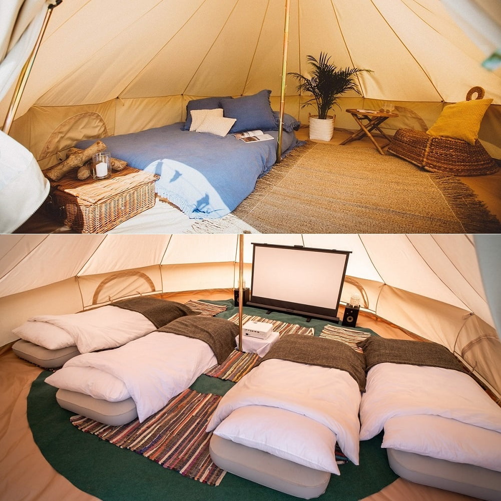 Outdoor Waterproof Family Camping Cotton Canvas Bell Tent Luxury Glamping Yurt Diameter 4M (13.1FT) - Womvr