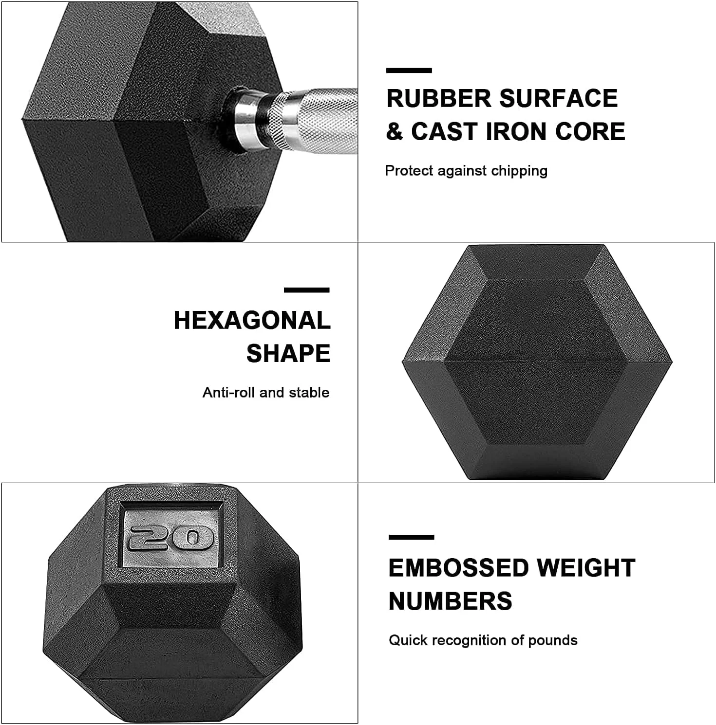 Pirecart Dumbbells Rubber Coated Cast Iron Hex Black Dumbbell Workout Dumbbell Set, 60lbs Pair - Womvr